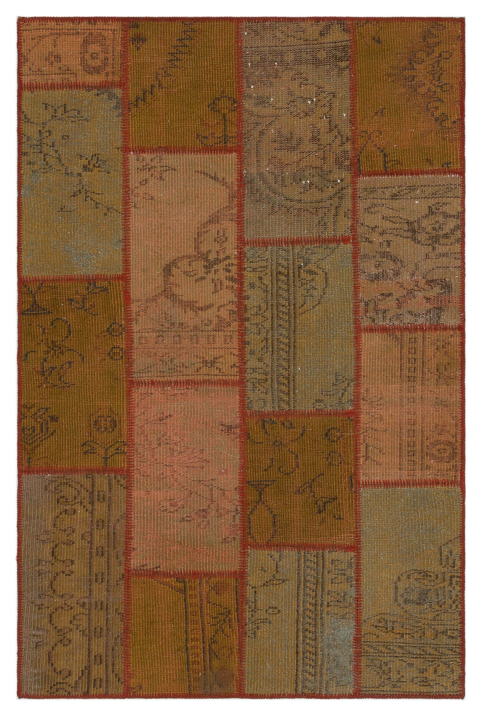Iskece 33853 Brown Patchwork Wool Handmade Area Rug 3'11" x 5'11"