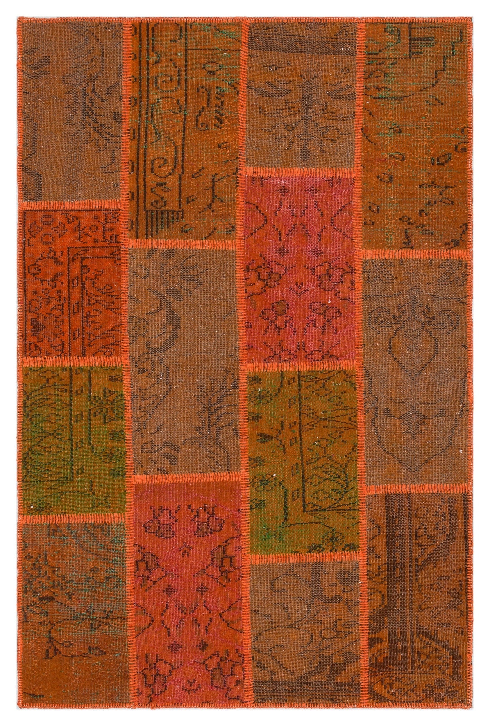 Iskece Orange Vintage Wool Handmade Area Rug 3'11" x 6'0"