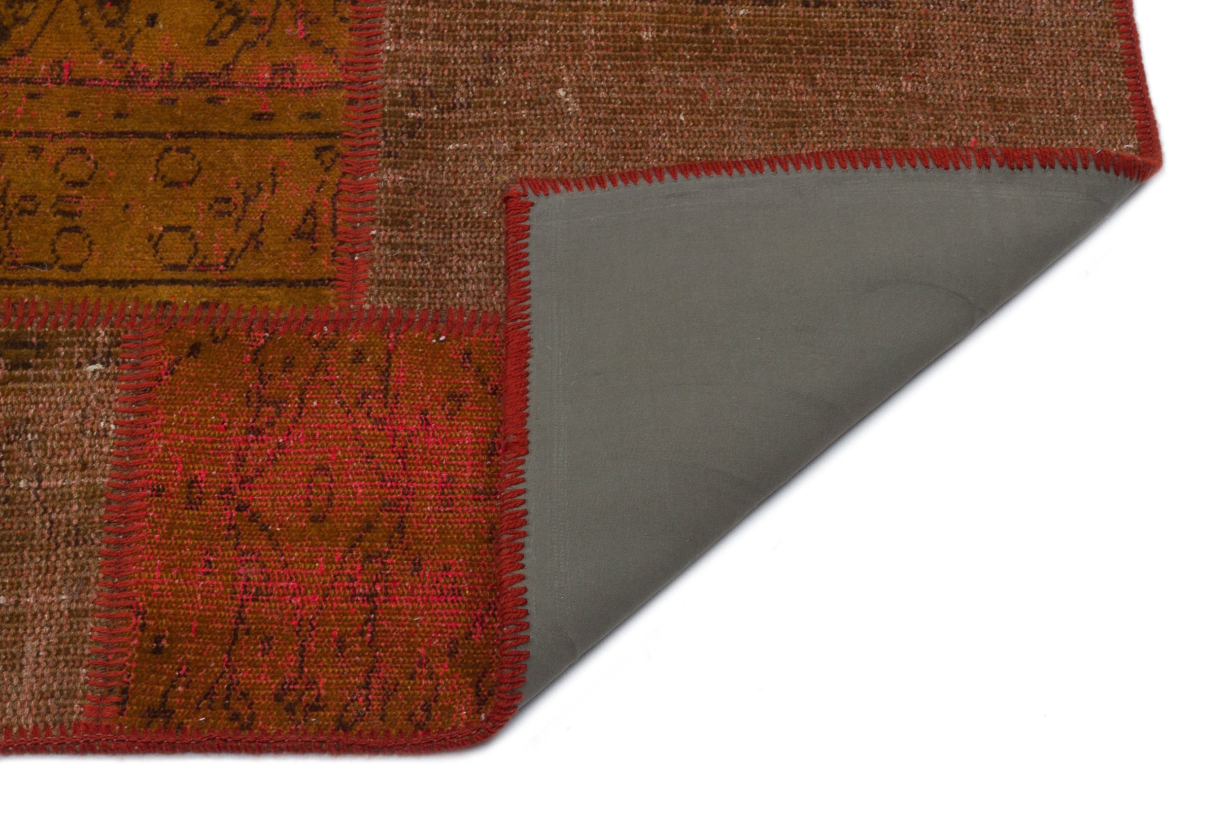 Iskece Orange Vintage Wool Handmade Area Rug 3'11" x 5'10"