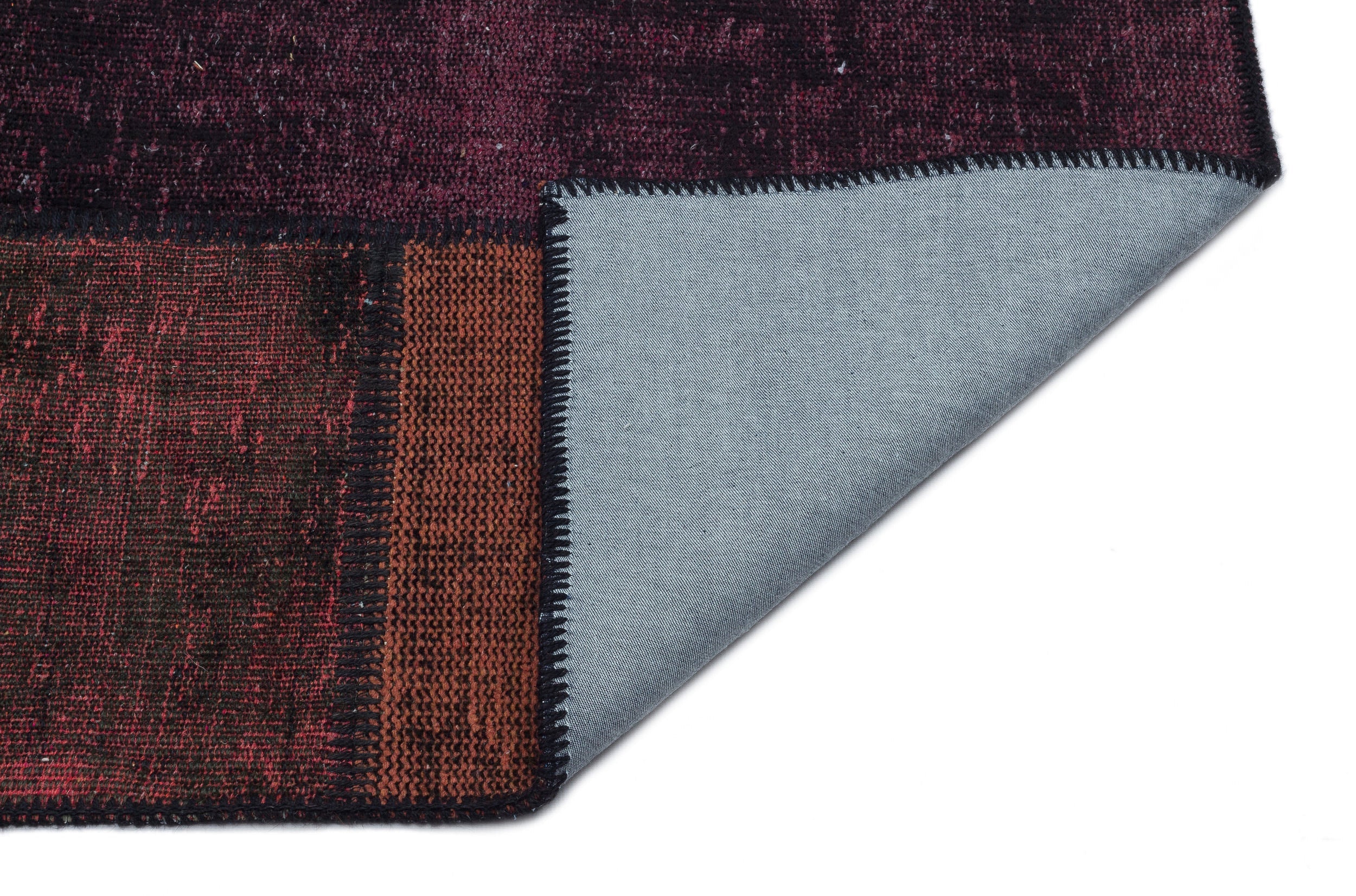 Iskece 33869 Burgundy Patchwork Wool Handmade Area Rug 5'3" x 7'7"