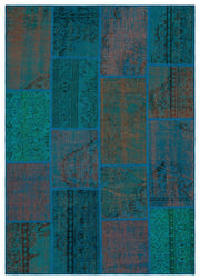 Iskece 33871 Turquoise Patchwork Wool Handmade Area Rug 5'3" x 7'7"