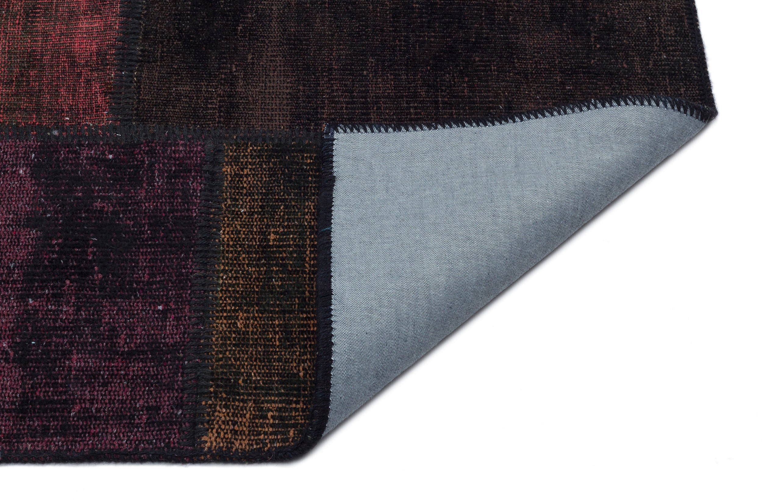 Iskece 33884 Burgundy Patchwork Wool Handmade Area Rug 5'3" x 7'7"