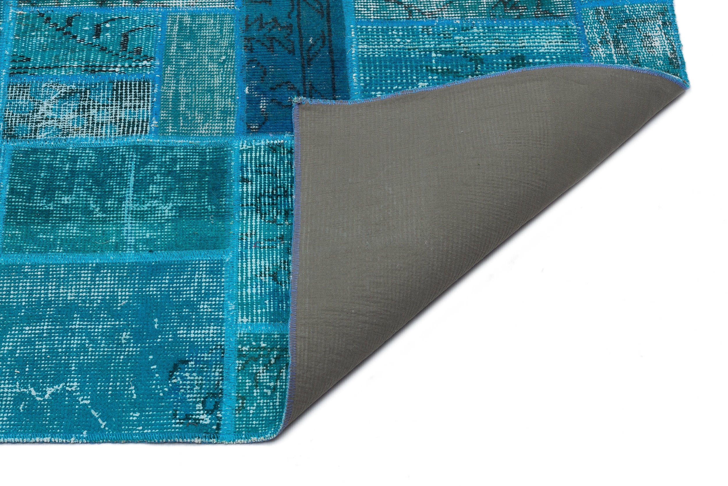 Iskece 33887 Turquoise Patchwork Wool Handmade Area Rug 5'3" x 7'7"