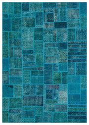 Iskece 33887 Turquoise Patchwork Wool Handmade Area Rug 5'3" x 7'7"