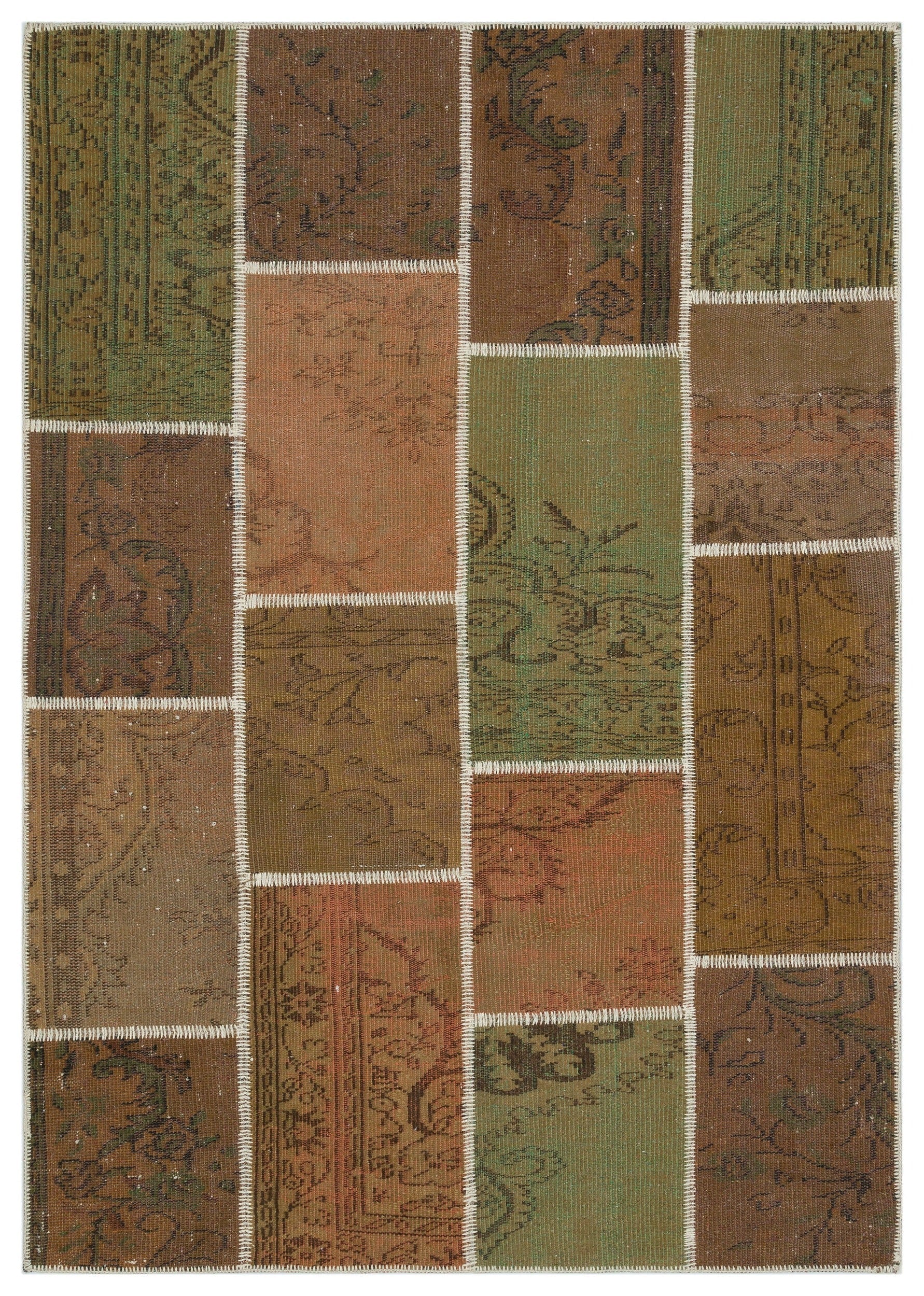 Iskece 33890 Brown Patchwork Wool Handmade Area Rug 5'3" x 7'7"
