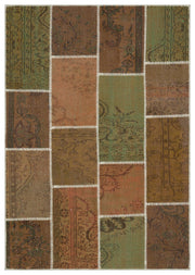 Iskece 33890 Brown Patchwork Wool Handmade Area Rug 5'3" x 7'7"