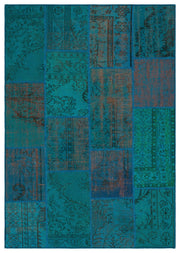 Iskece 33893 Turquoise Patchwork Wool Handmade Area Rug 5'3" x 7'7"