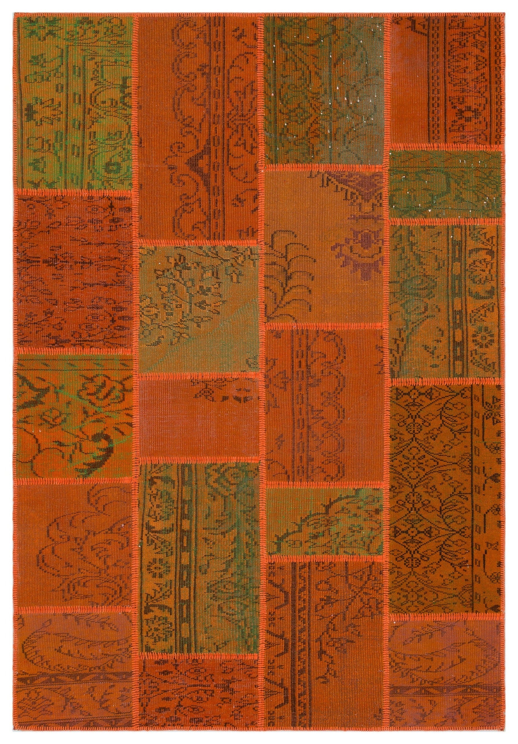 Iskece 33906 Orange Vintage Wool Handmade Area Rug 5'3" x 7'7"