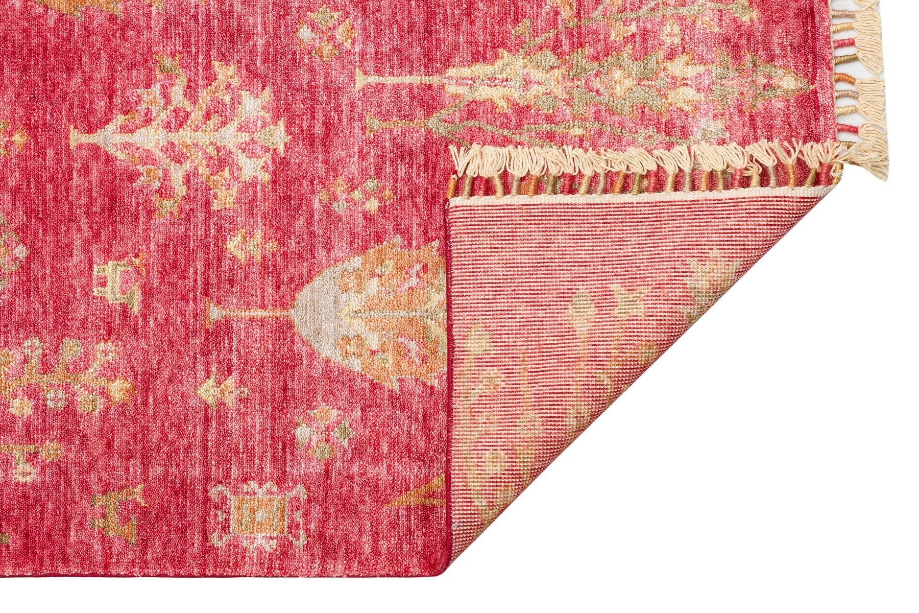 Handmade Viscose Rug – Modern Red Area Rug With Floral Pattern, Soft Texture