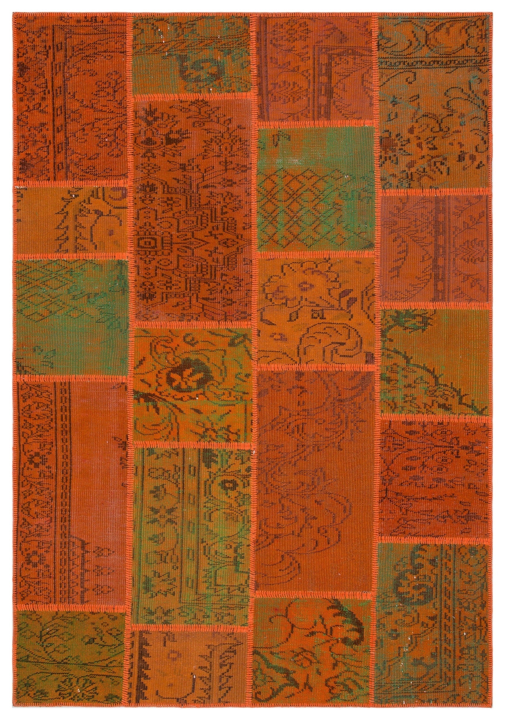 Iskece 33910 Orange Vintage Wool Handmade Area Rug 5'3" x 7'7"