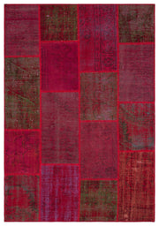 Iskece 33912 Red Patchwork Wool Handmade Area Rug 5'3" x 7'7"