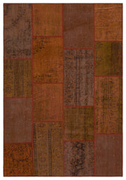 Iskece 33918 Brown Patchwork Wool Handmade Area Rug 5'3" x 7'7"