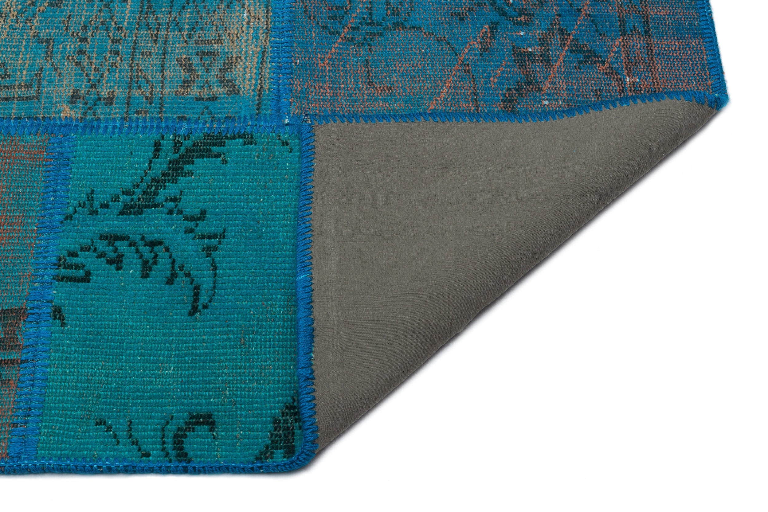 Iskece 33921 Turquoise Patchwork Wool Handmade Area Rug 5'3" x 7'7"