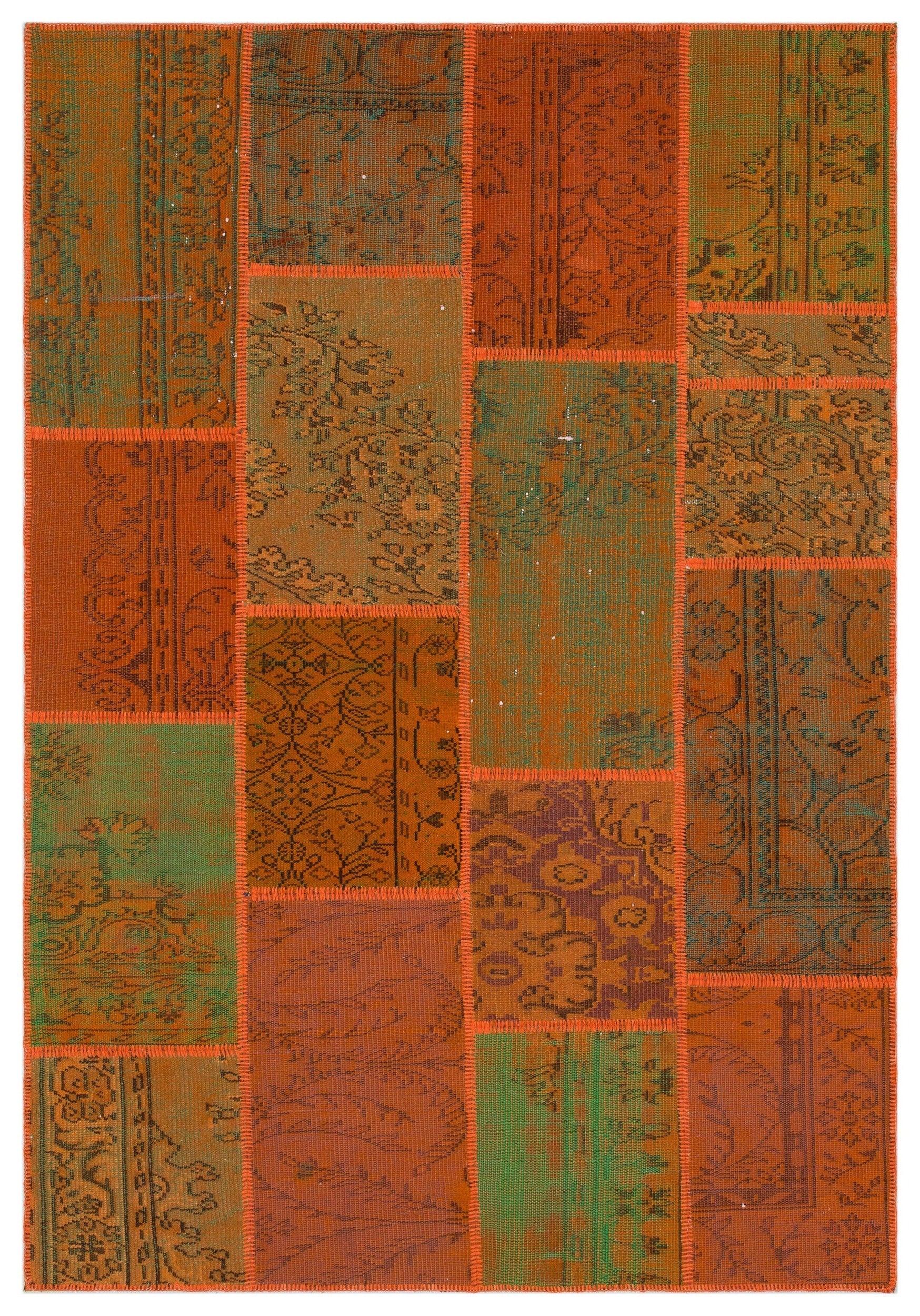 Iskece 33929 Orange Vintage Wool Handmade Area Rug 5'3" x 7'7"