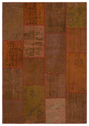 Iskece 33939 Brown Patchwork Wool Handmade Area Rug 5'3" x 7'7"