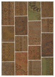 Iskece 33941 Brown Patchwork Wool Handmade Area Rug 5'3" x 7'7"