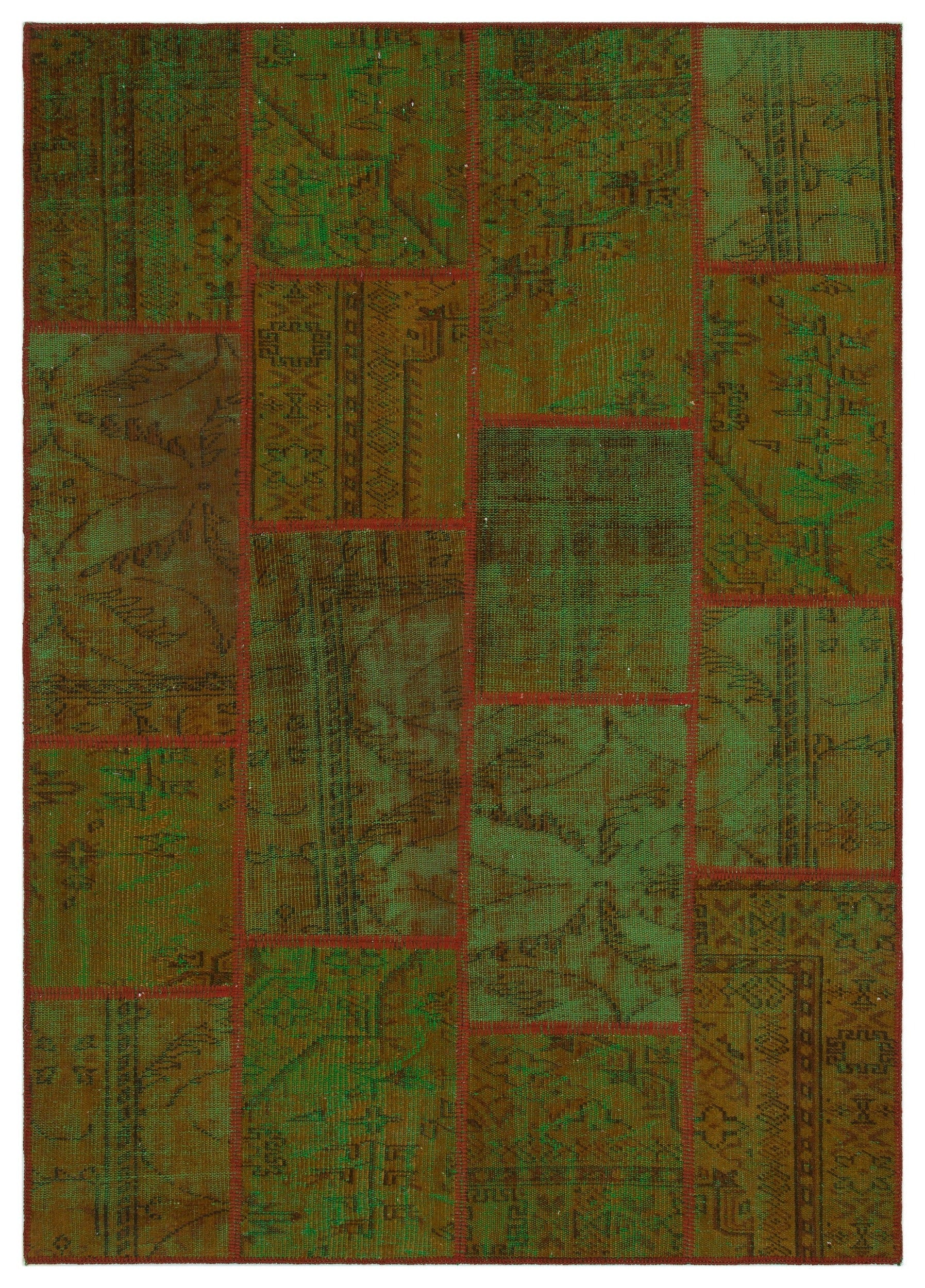 Iskece 33943 Green Vintage Wool Handmade Area Rug 5'3" x 7'7"