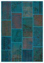 Iskece 33944 Turquoise Patchwork Wool Handmade Area Rug 5'3" x 7'7"