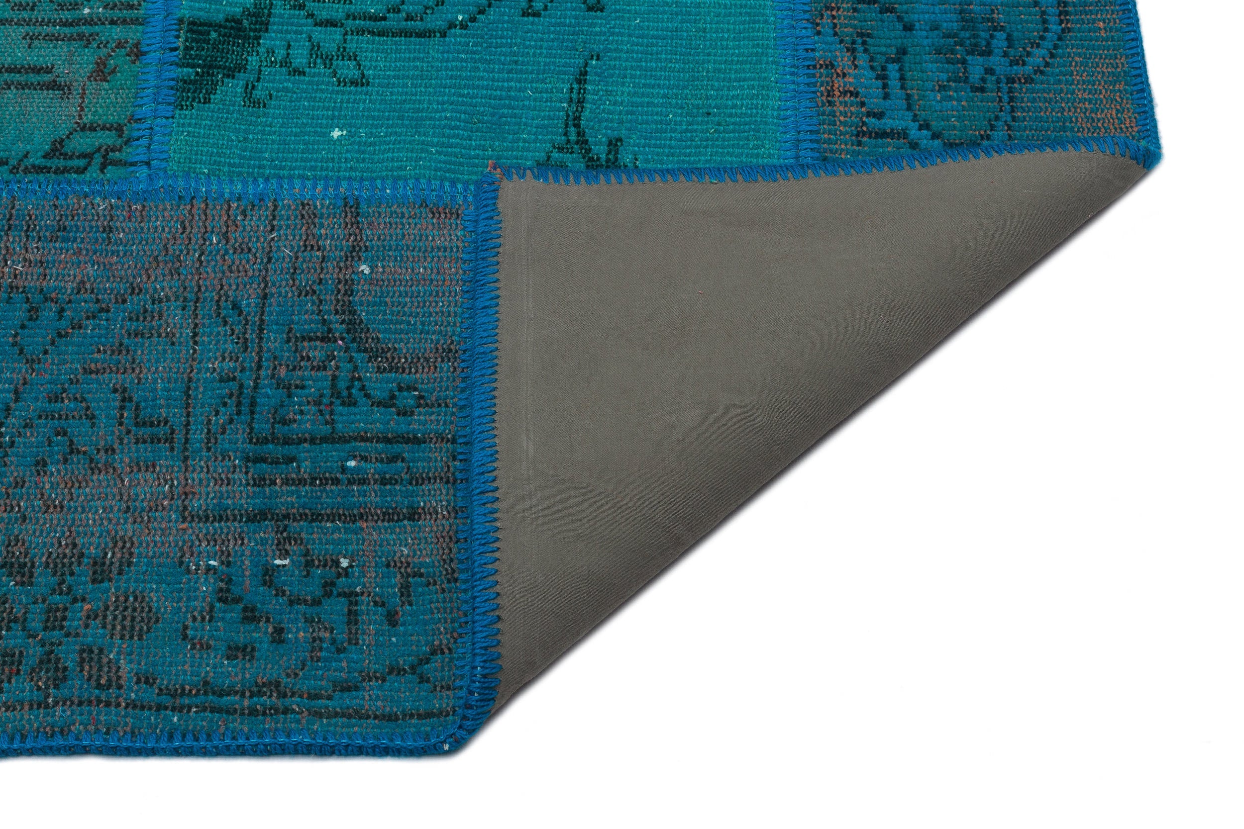 Iskece 33946 Turquoise Patchwork Wool Handmade Area Rug 5'3" x 7'7"