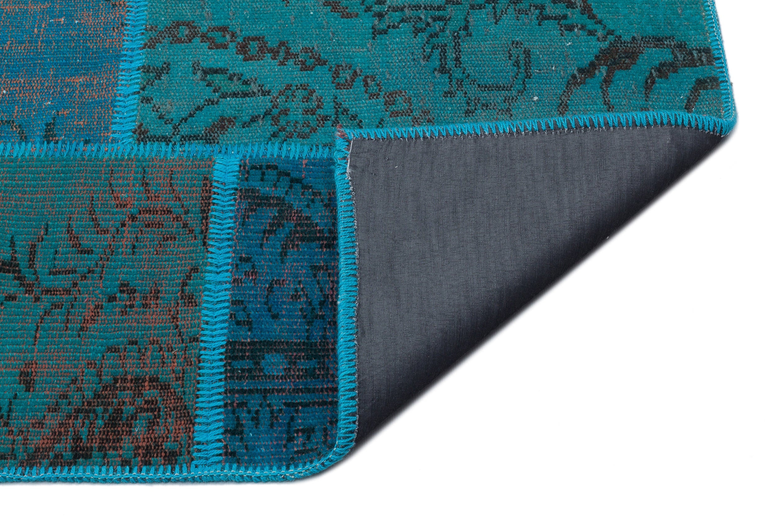 Iskece 33949 Turquoise Patchwork Wool Handmade Area Rug 5'3" x 7'7"