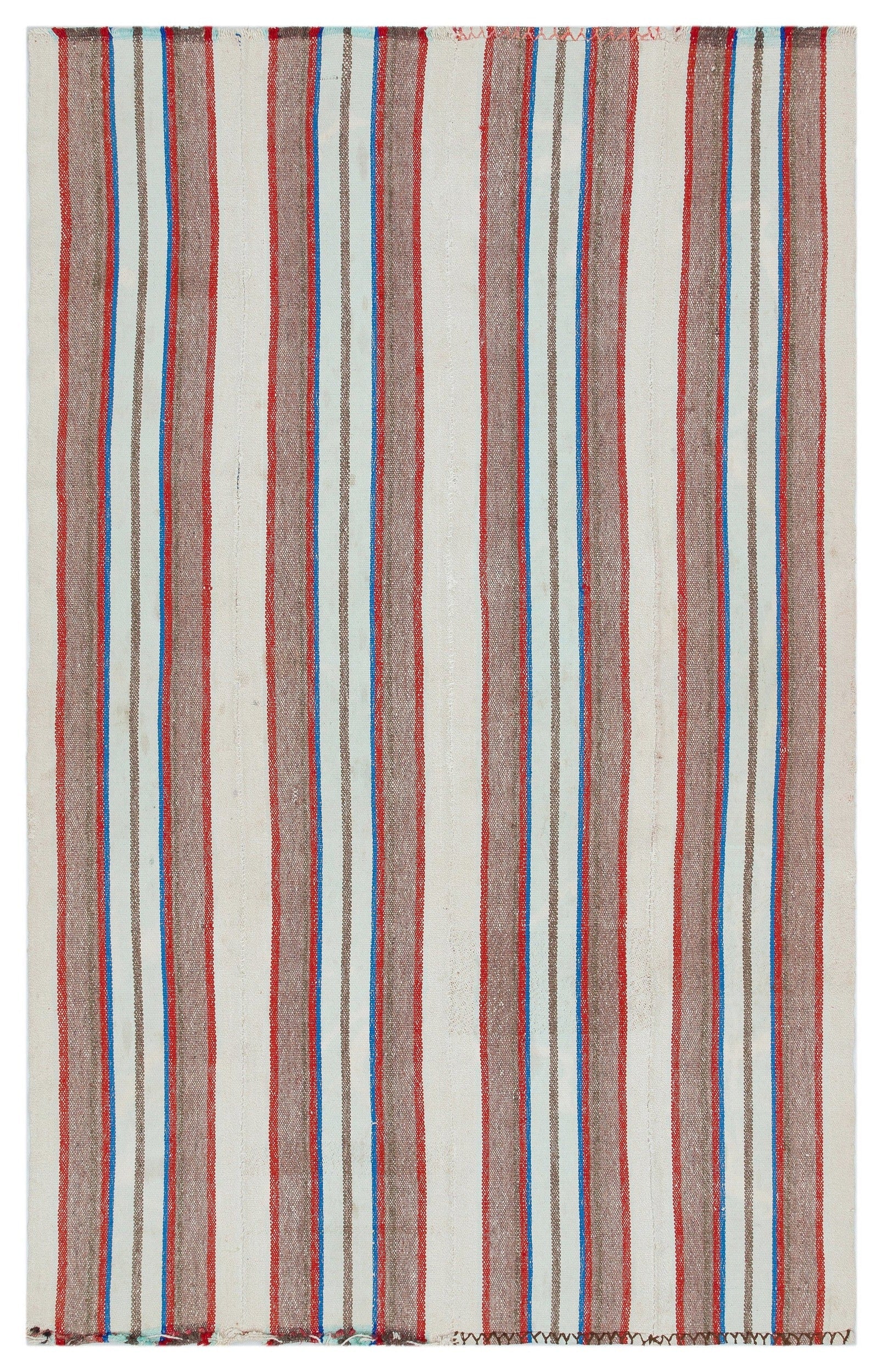 Girit Beige Striped Wool Handmade Area Rug 4'8" x 7'5"