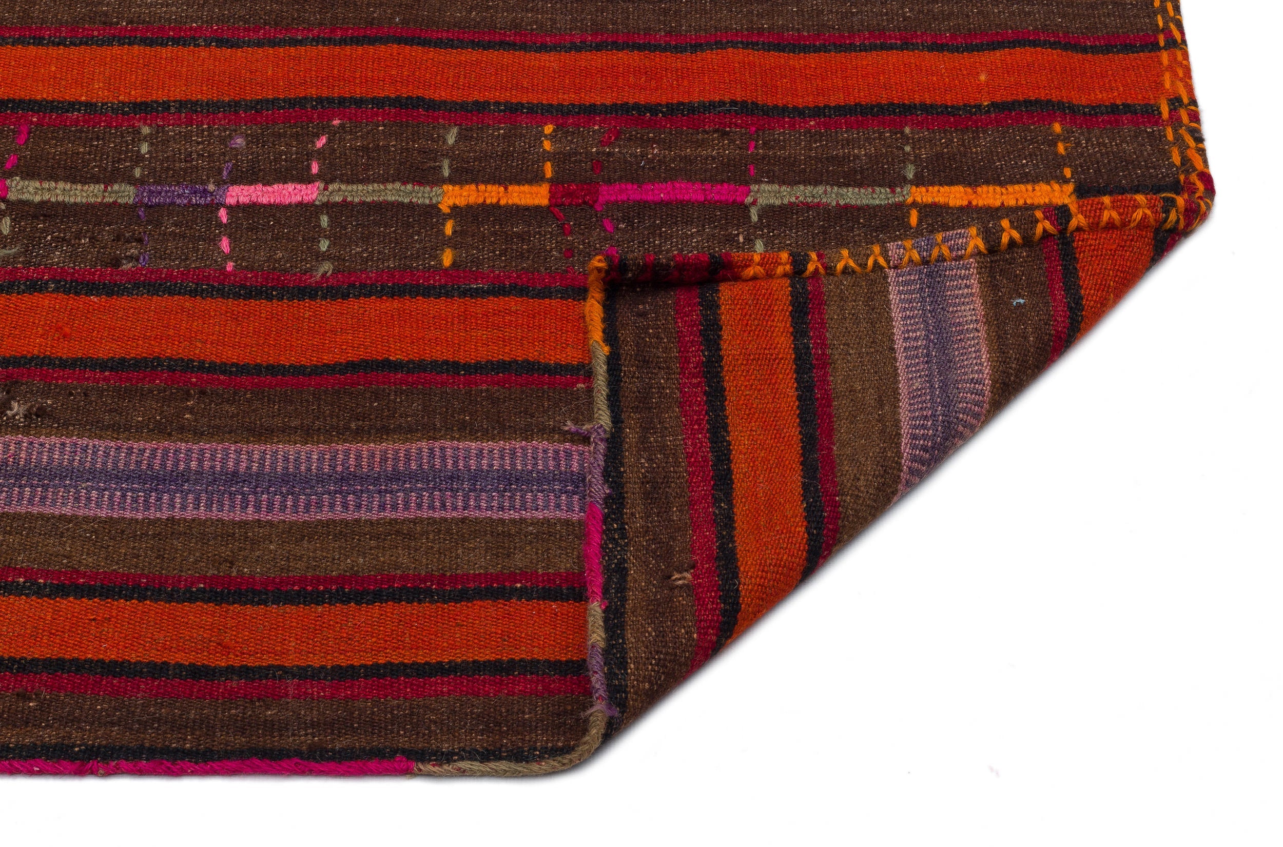 Girit Red Striped Wool Handmade Area Rug 5'7" x 7'1"