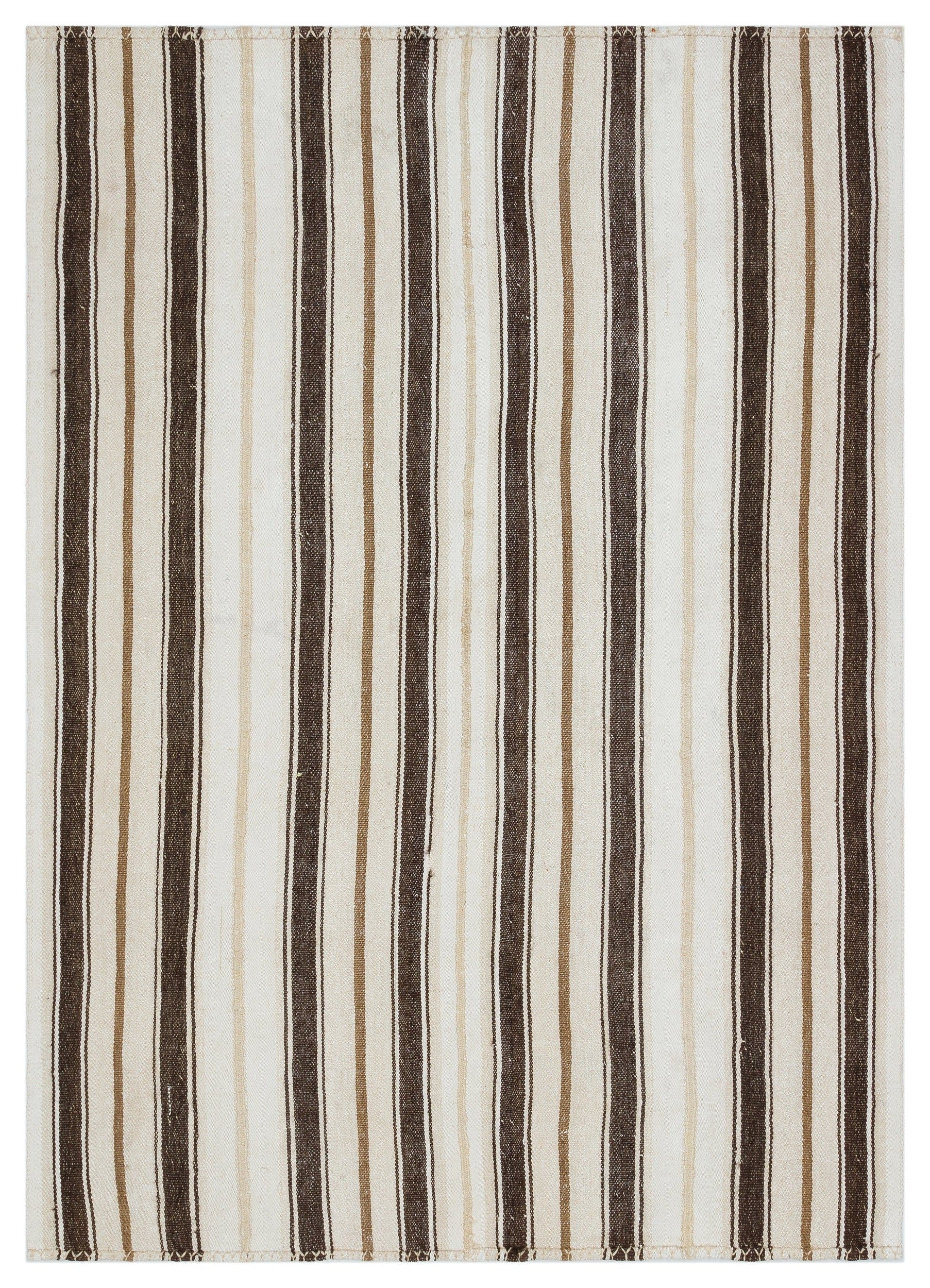 Girit Beige Striped Wool Handmade Area Rug 5'1" x 7'2"