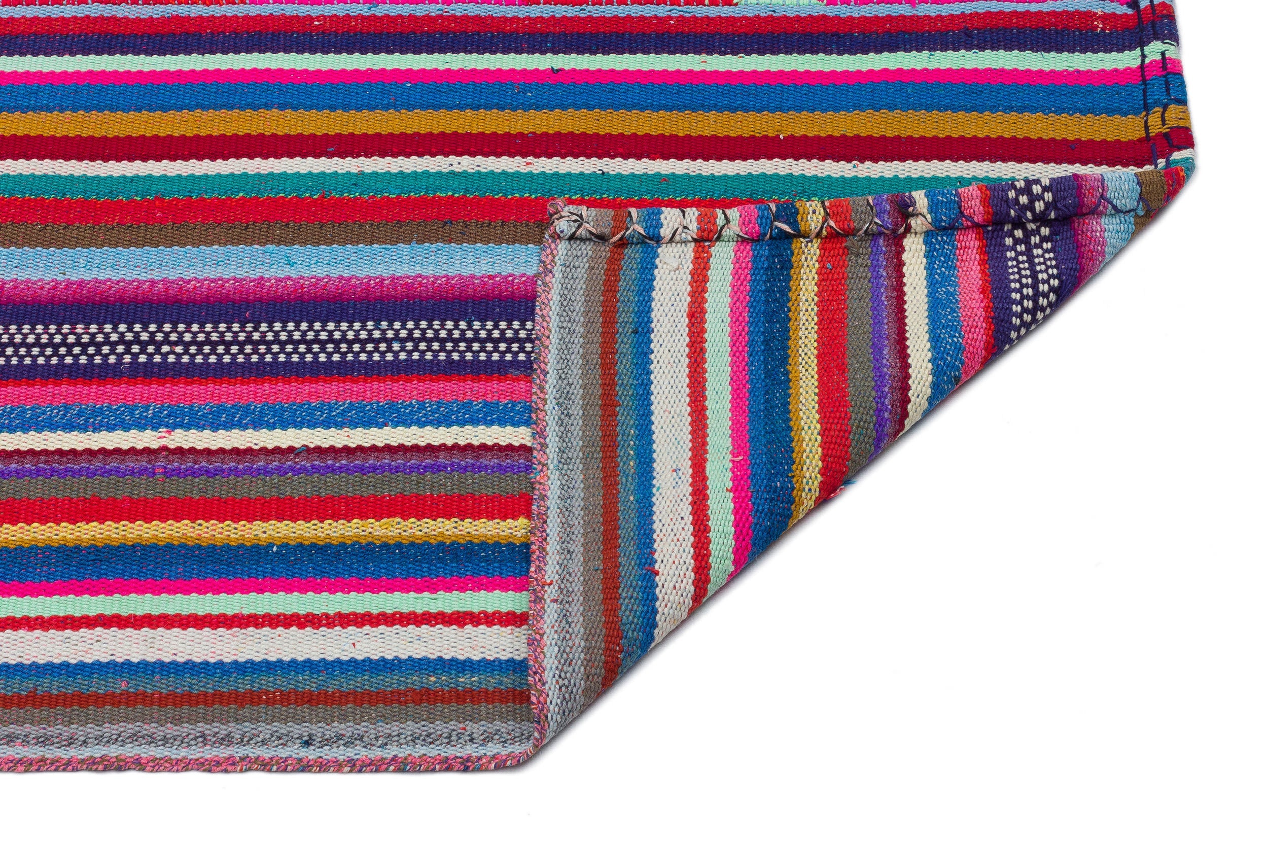 Girit Red Striped Wool Handmade Area Rug 3'8" x 8'11"