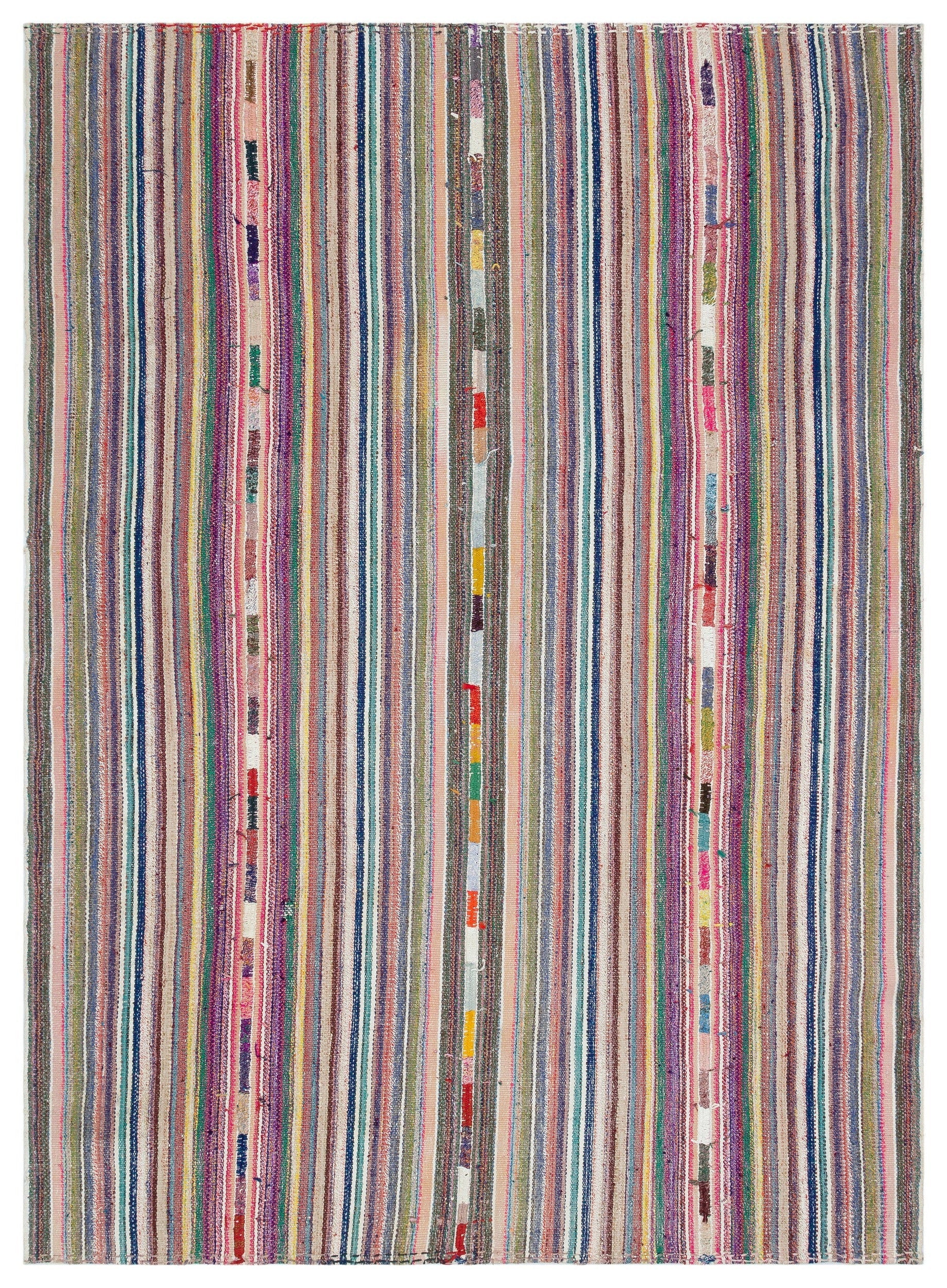 Girit Beige Striped Wool Handmade Area Rug 5'11" x 8'3"