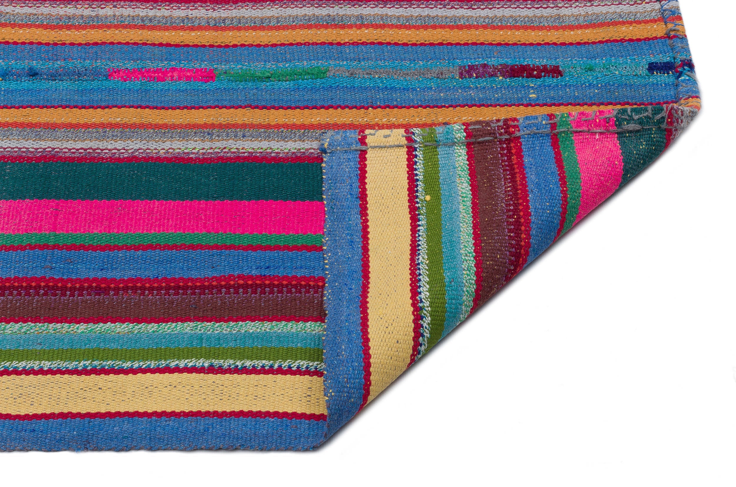 Girit Beige Striped Wool Handmade Area Rug 5'10" x 8'4"