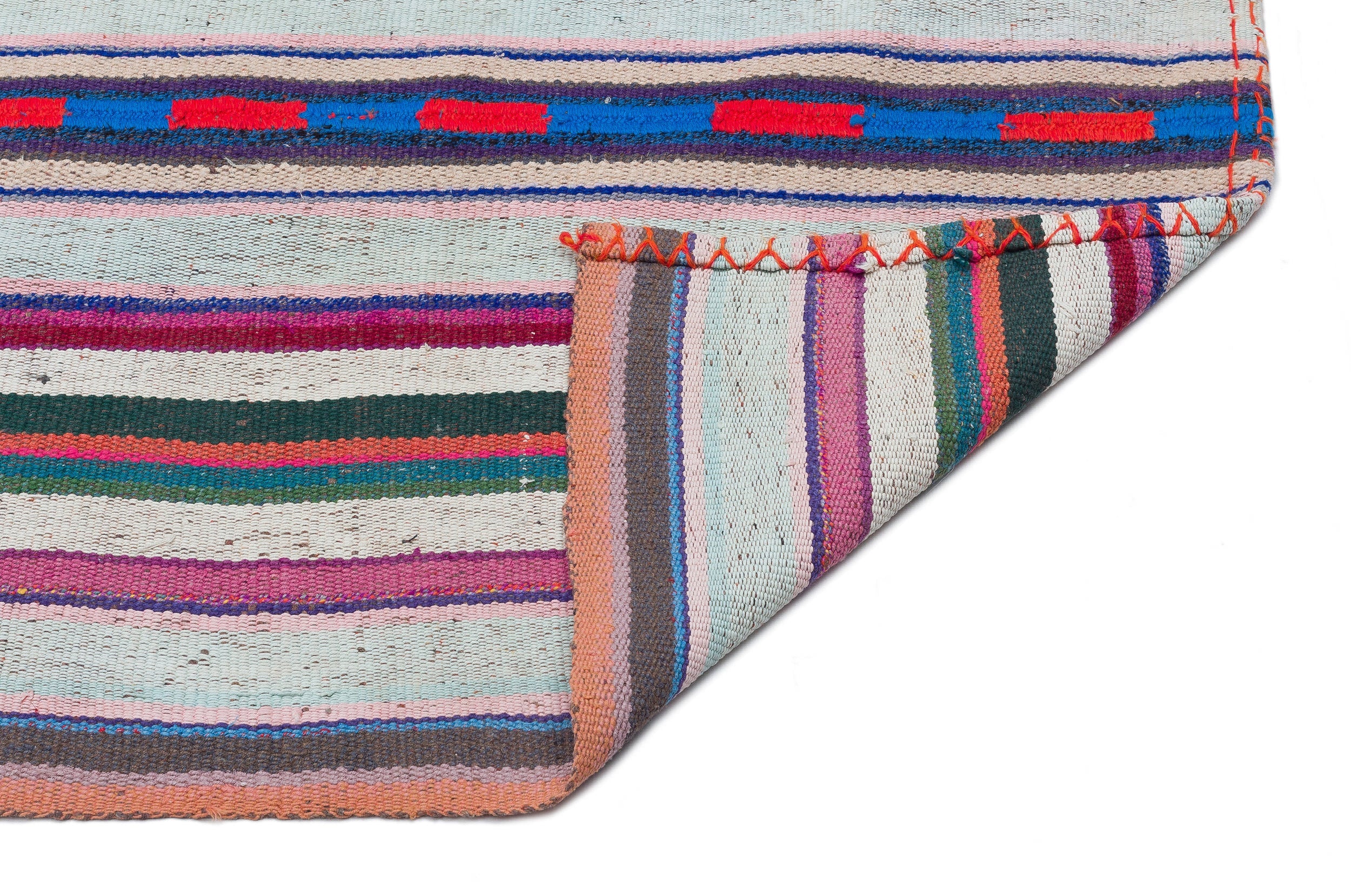 Girit Beige Striped Wool Handmade Area Rug 5'8" x 9'9"