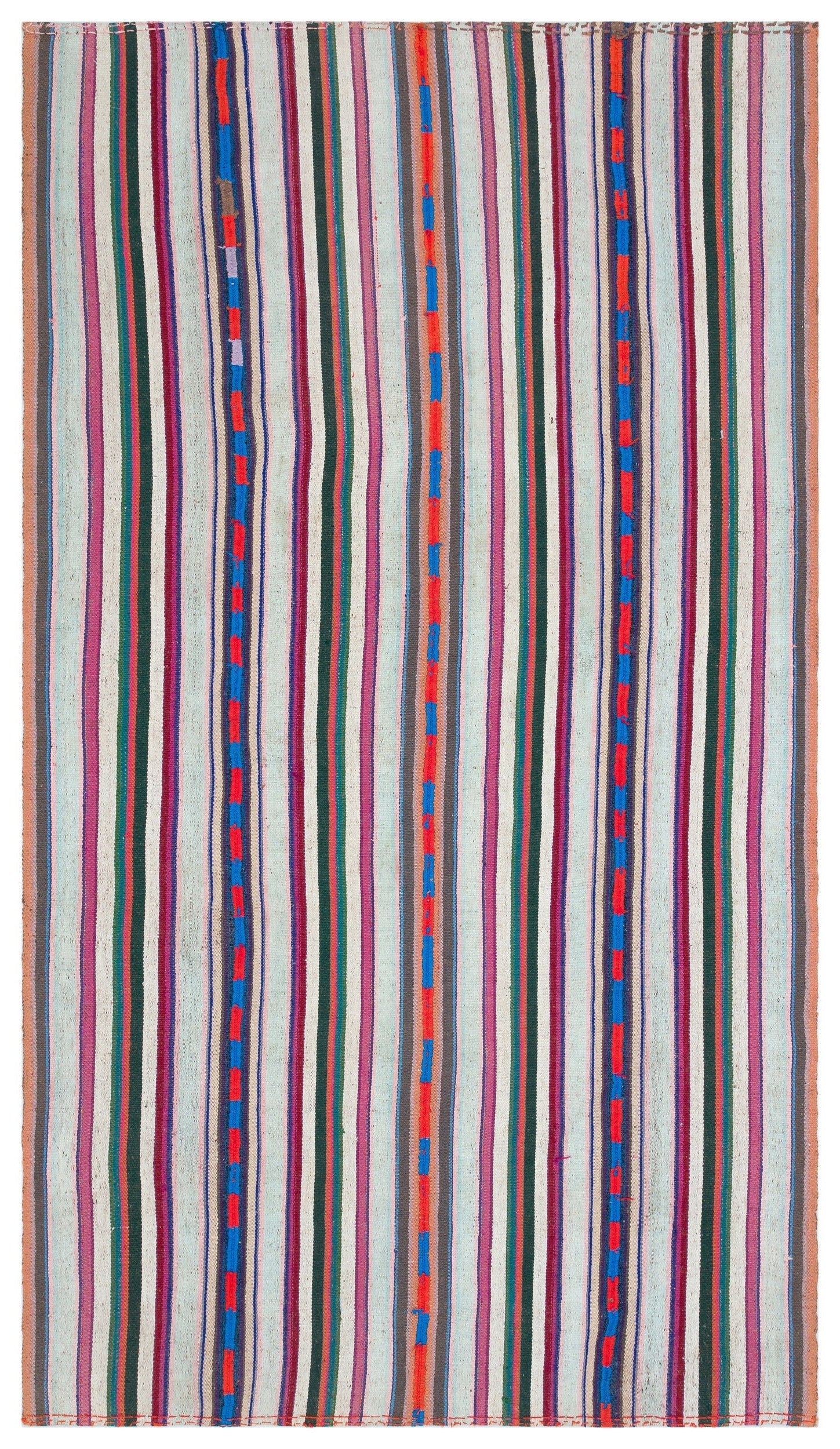 Girit Beige Striped Wool Handmade Area Rug 5'8" x 9'9"