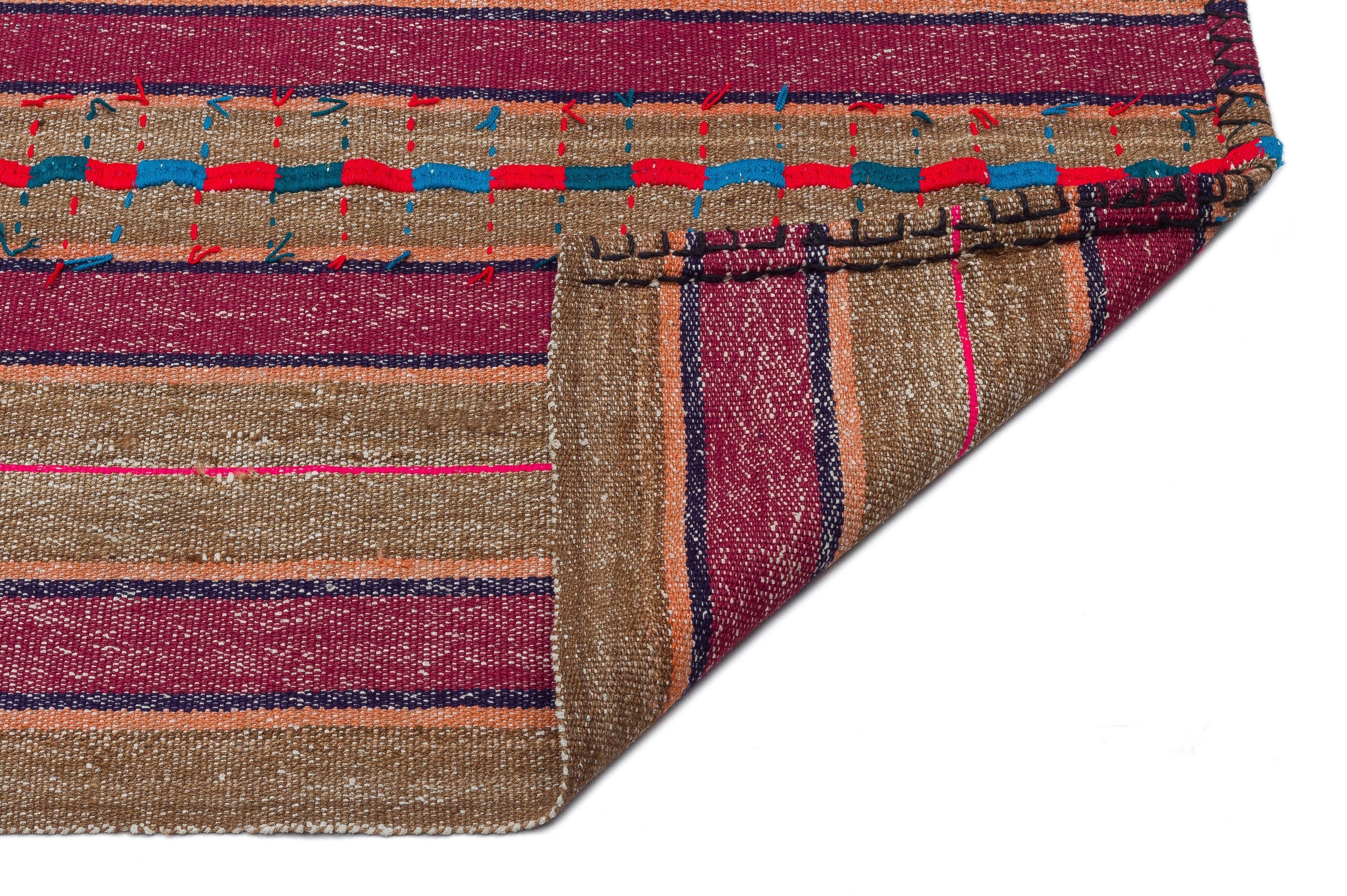 Girit Beige Striped Wool Handmade Area Rug 5'7" x 9'2"