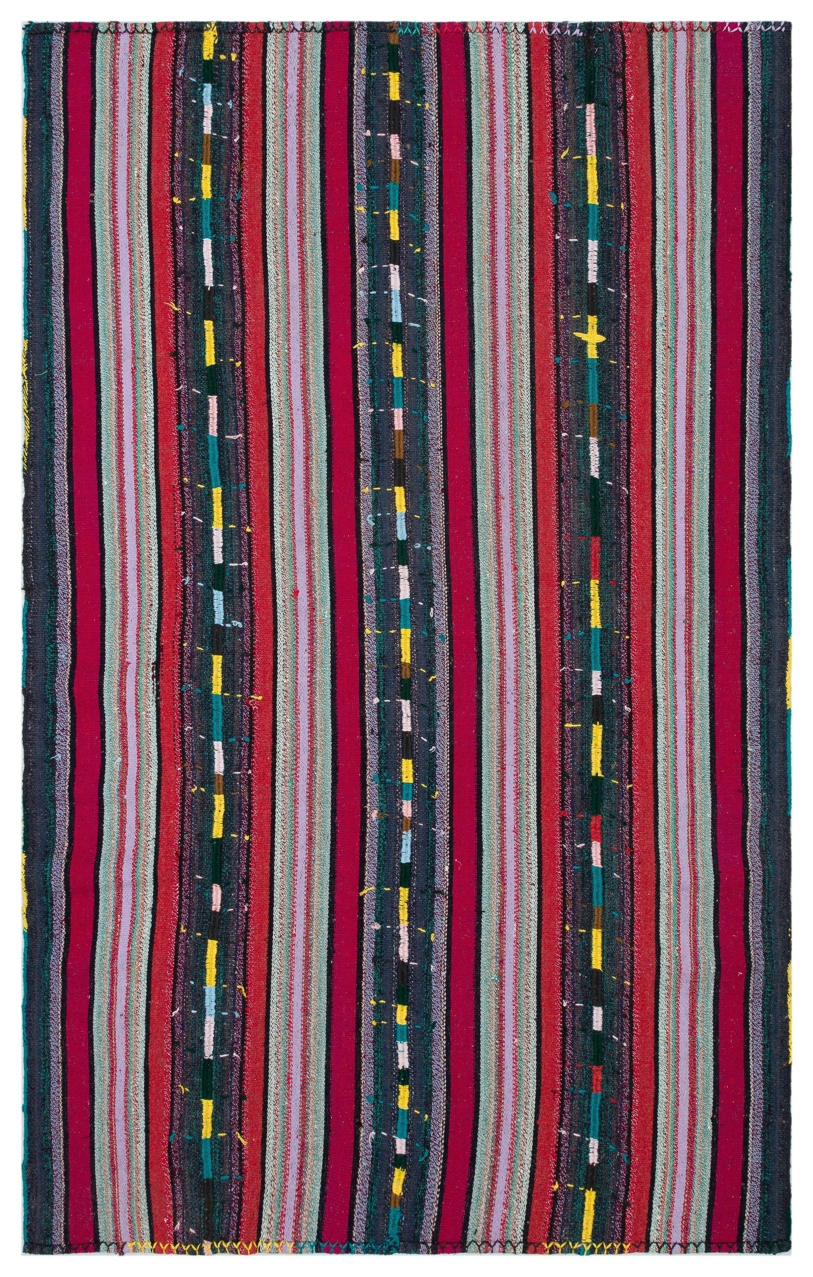 Girit Beige Striped Wool Handmade Area Rug 5'5" x 8'8"