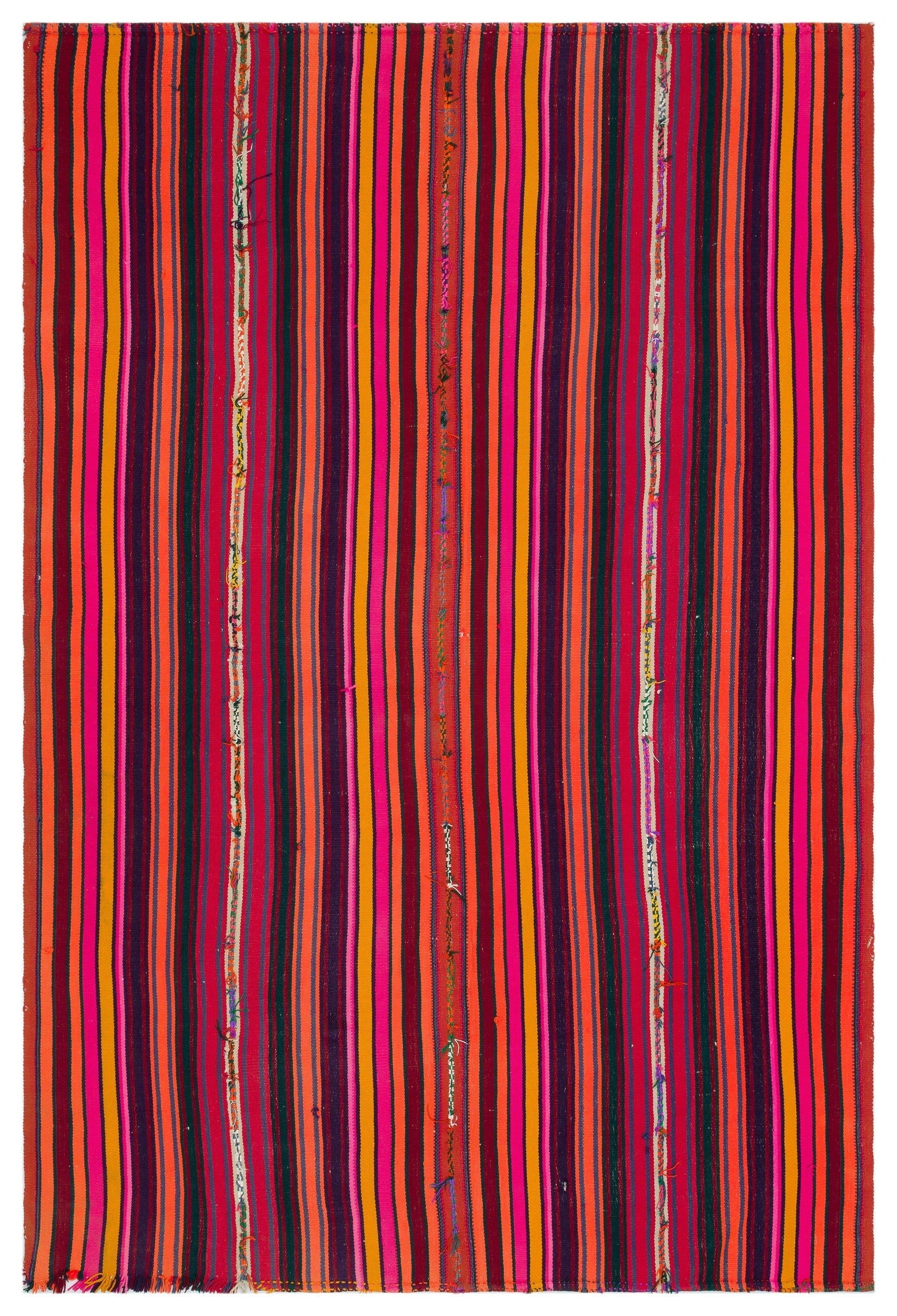 Girit Beige Striped Wool Handmade Area Rug 5'10" x 8'5"