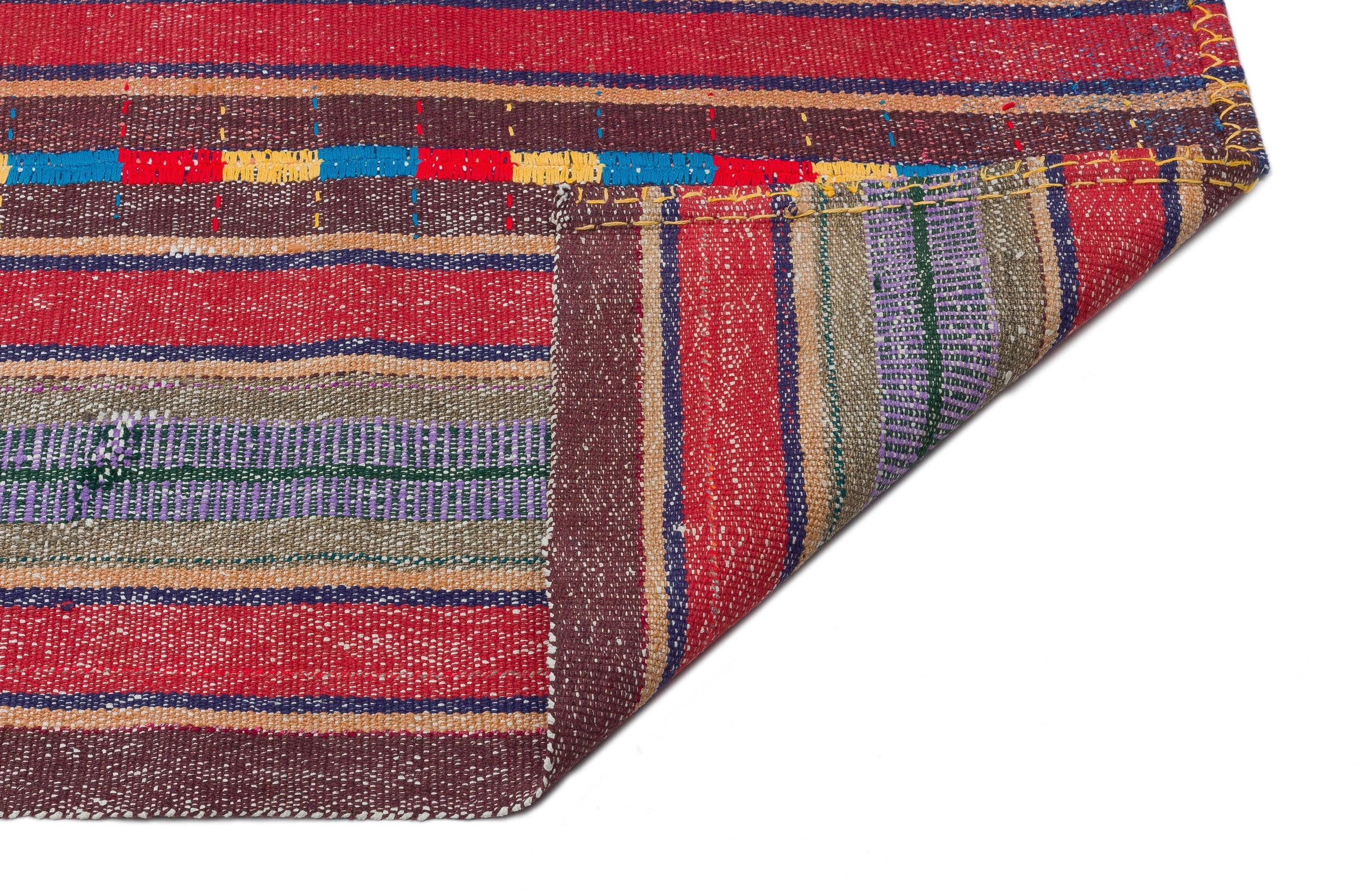 Girit Red Striped Wool Handmade Area Rug 4'0" x 10'1"
