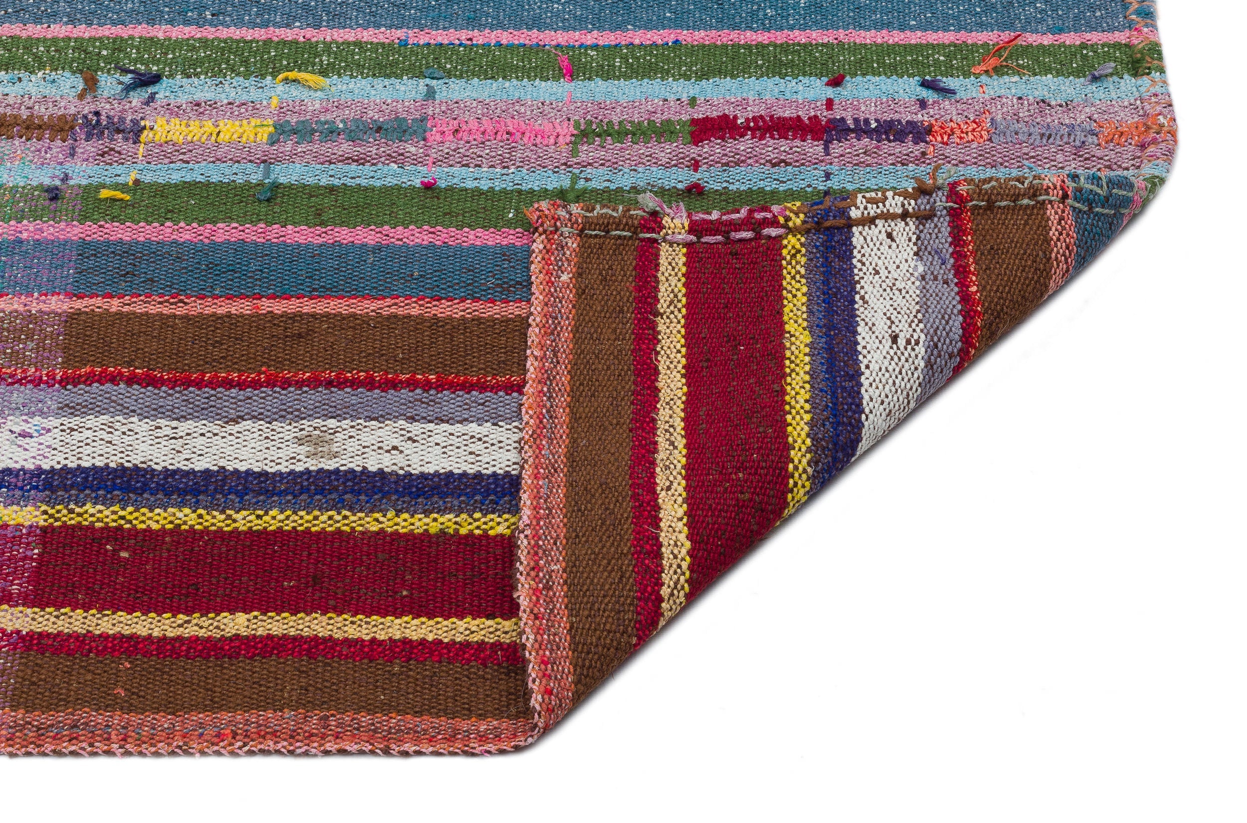 Girit Beige Striped Wool Handmade Area Rug 5'10" x 8'6"