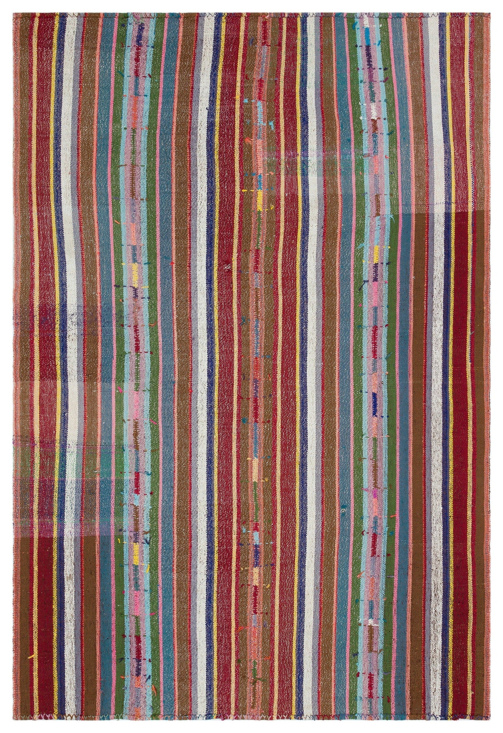 Girit Beige Striped Wool Handmade Area Rug 5'10" x 8'6"