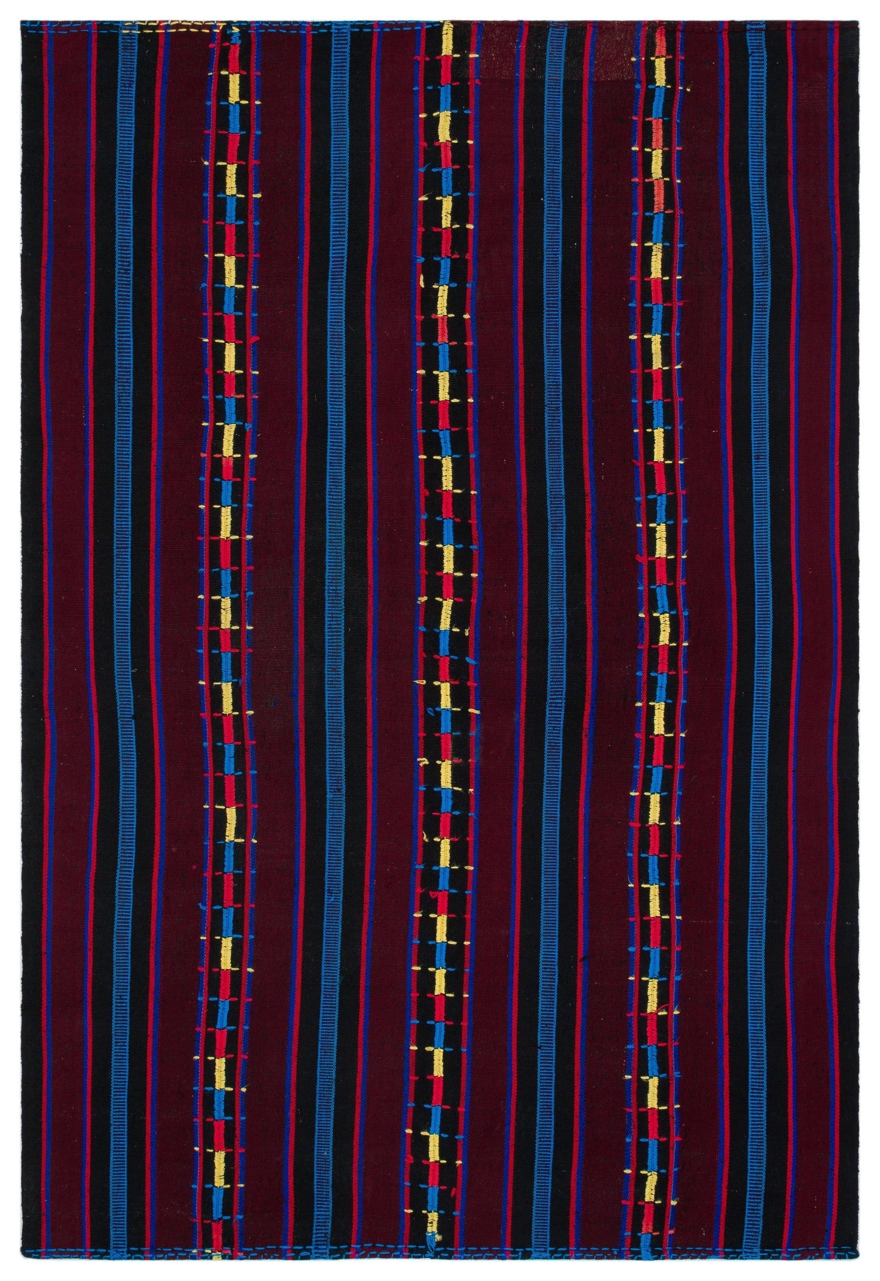 Girit 33996 Burgundy Striped Wool Handmade Area Rug 6'1" x 9'6"