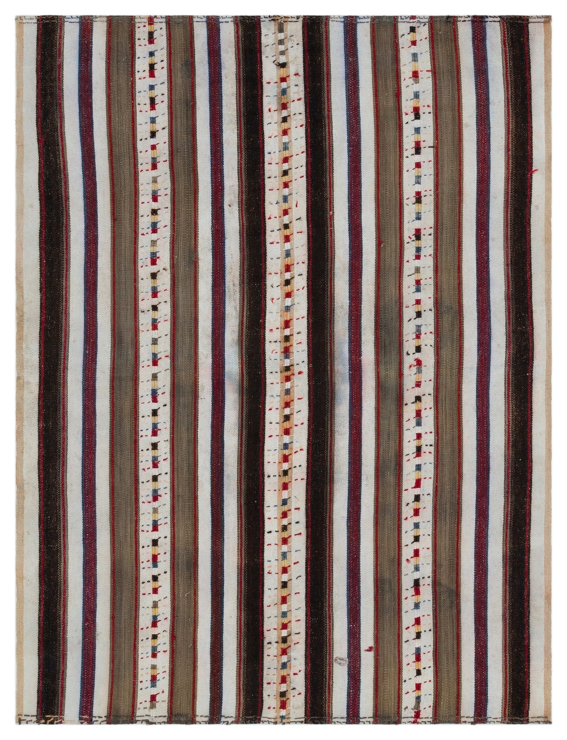 Girit Beige Striped Wool Handmade Area Rug 5'2" x 7'0"