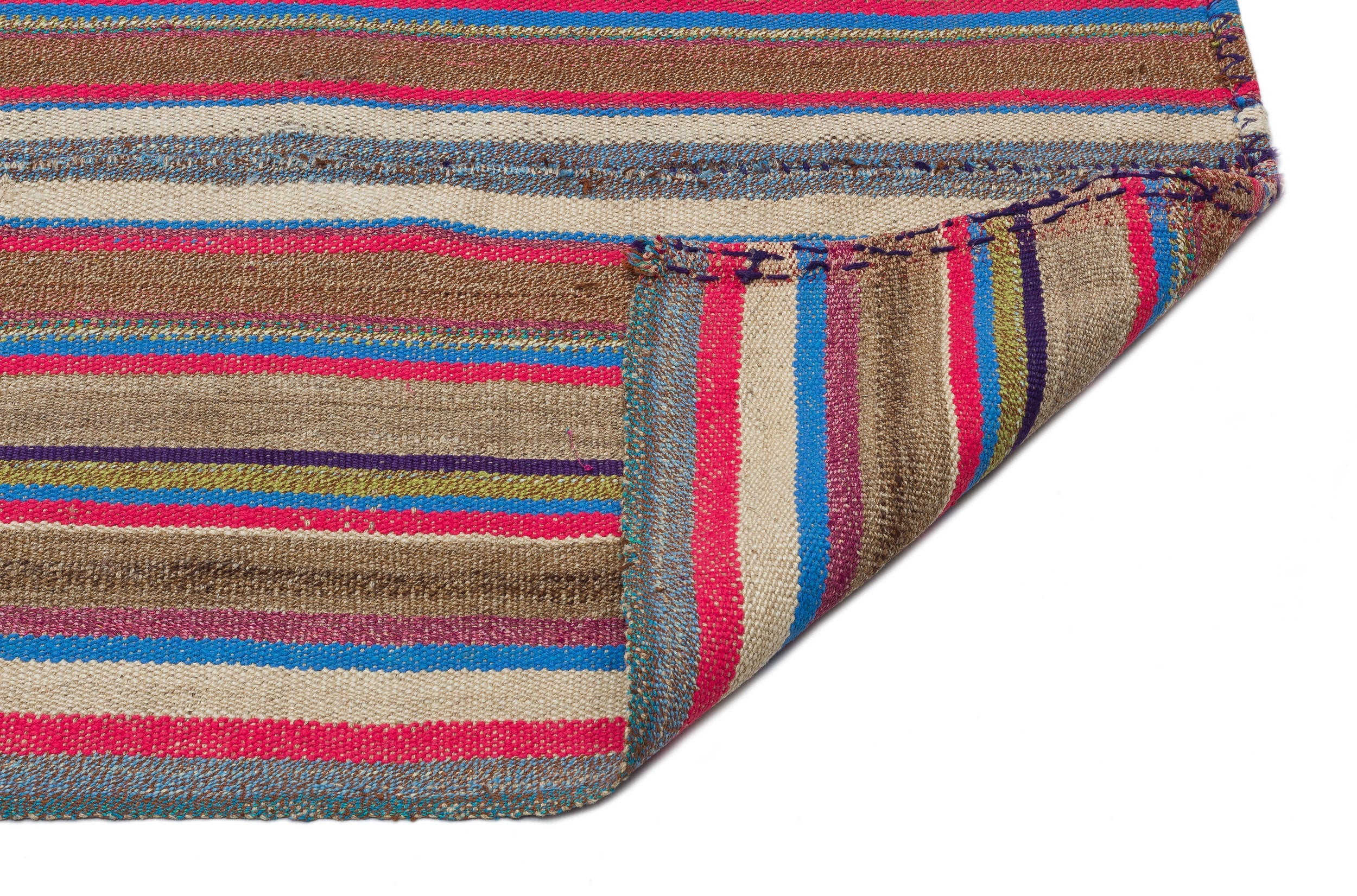 Girit Beige Striped Wool Handmade Area Rug 5'4" x 8'6"