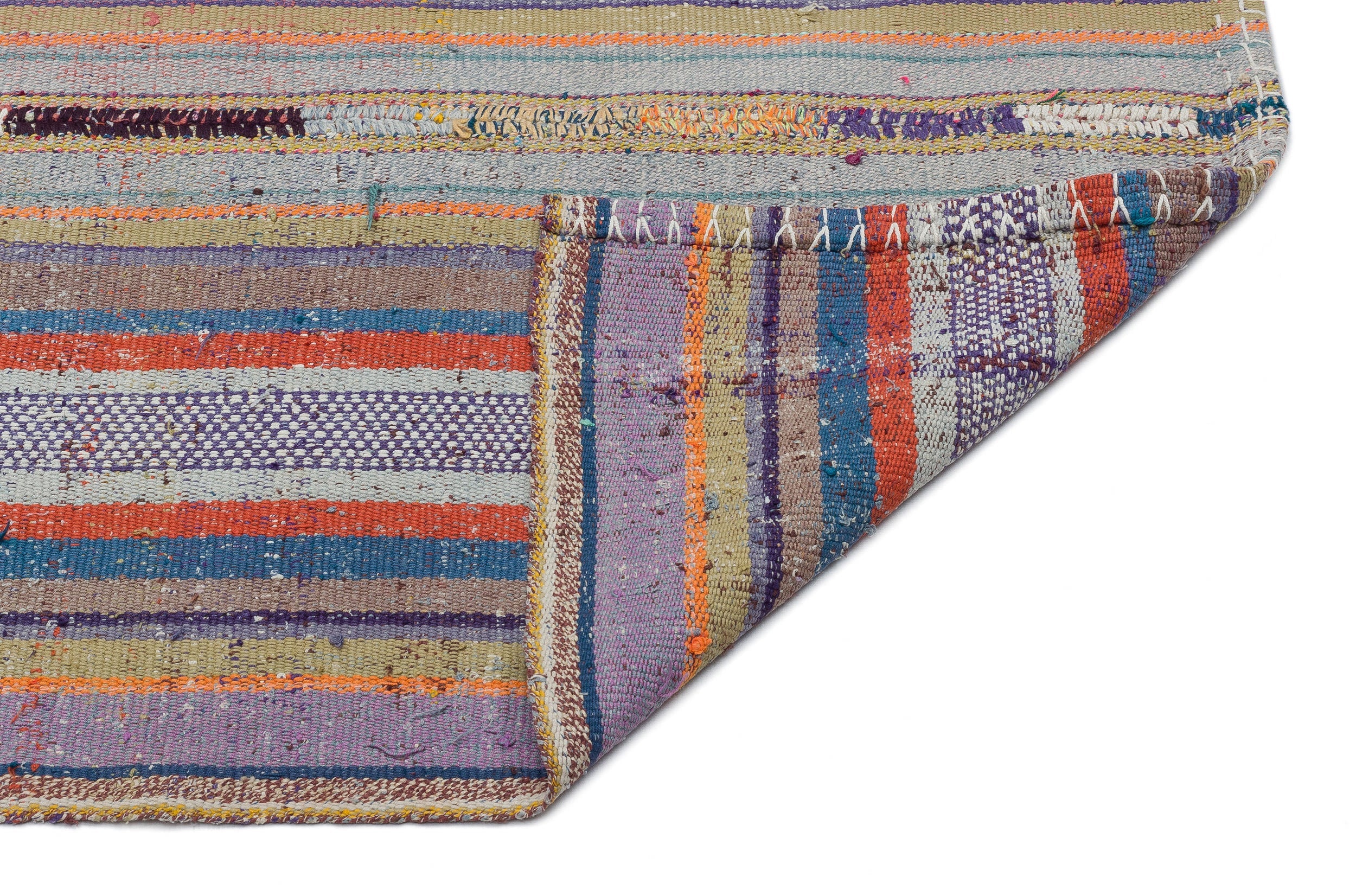 Girit Beige Striped Wool Handmade Area Rug 5'6" x 6'9"