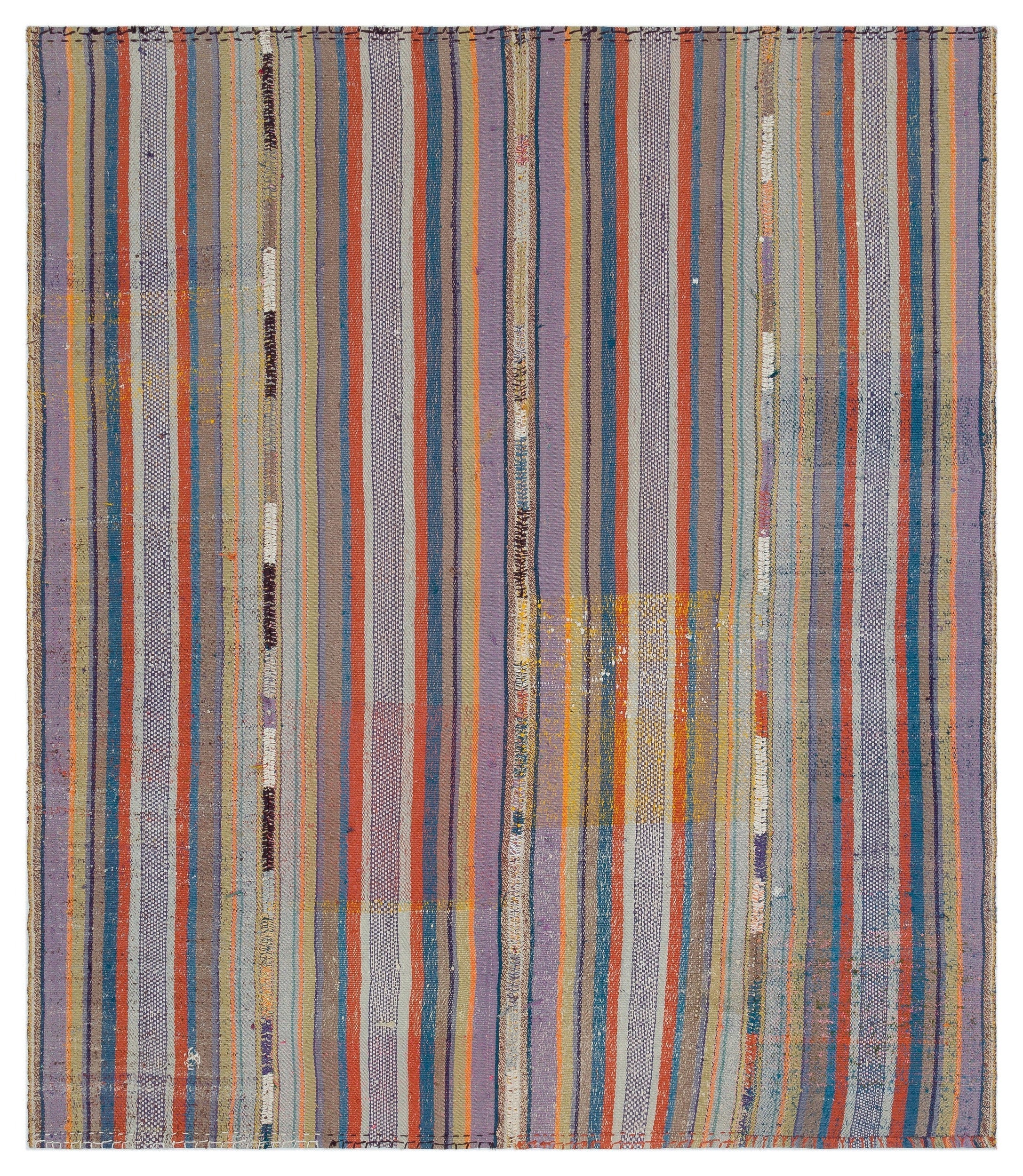 Girit Beige Striped Wool Handmade Area Rug 5'6" x 6'9"