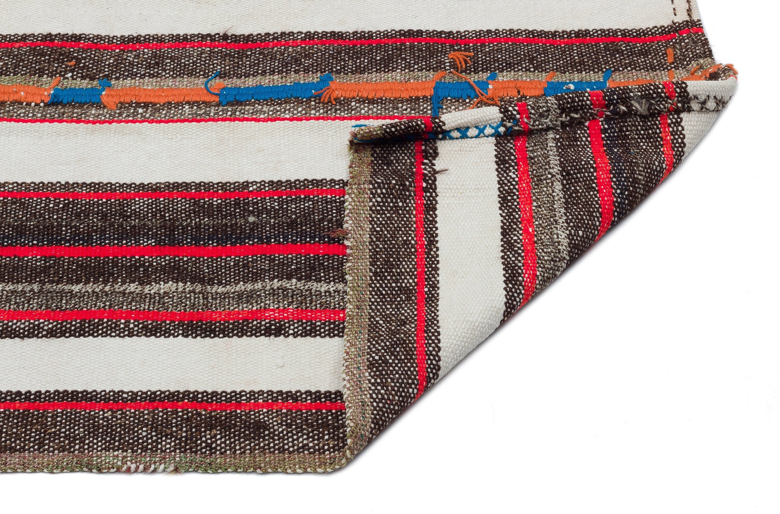 Girit Beige Striped Wool Handmade Area Rug 5'5" x 7'6"