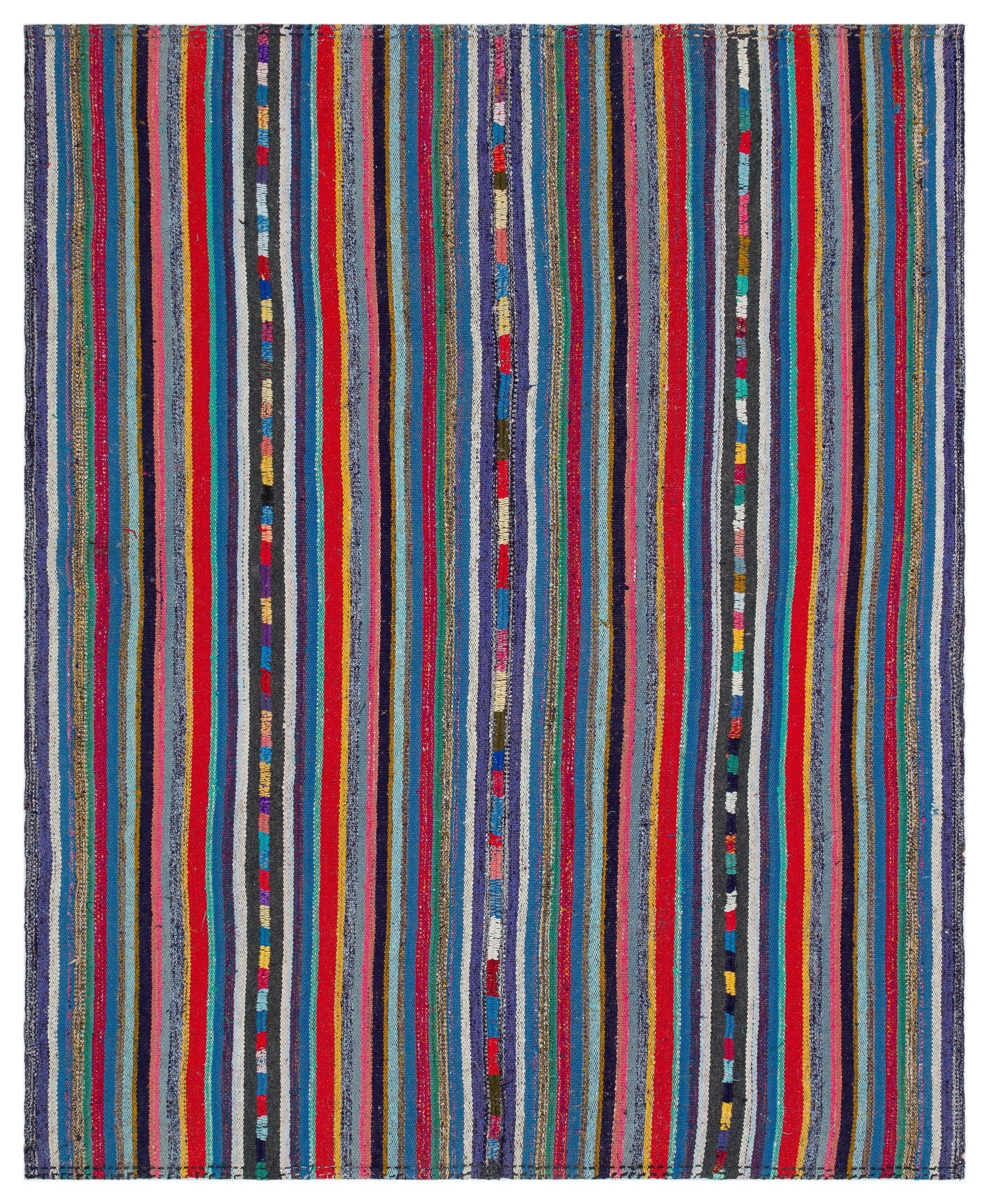 Girit Beige Striped Wool Handmade Area Rug 5'7" x 7'10"