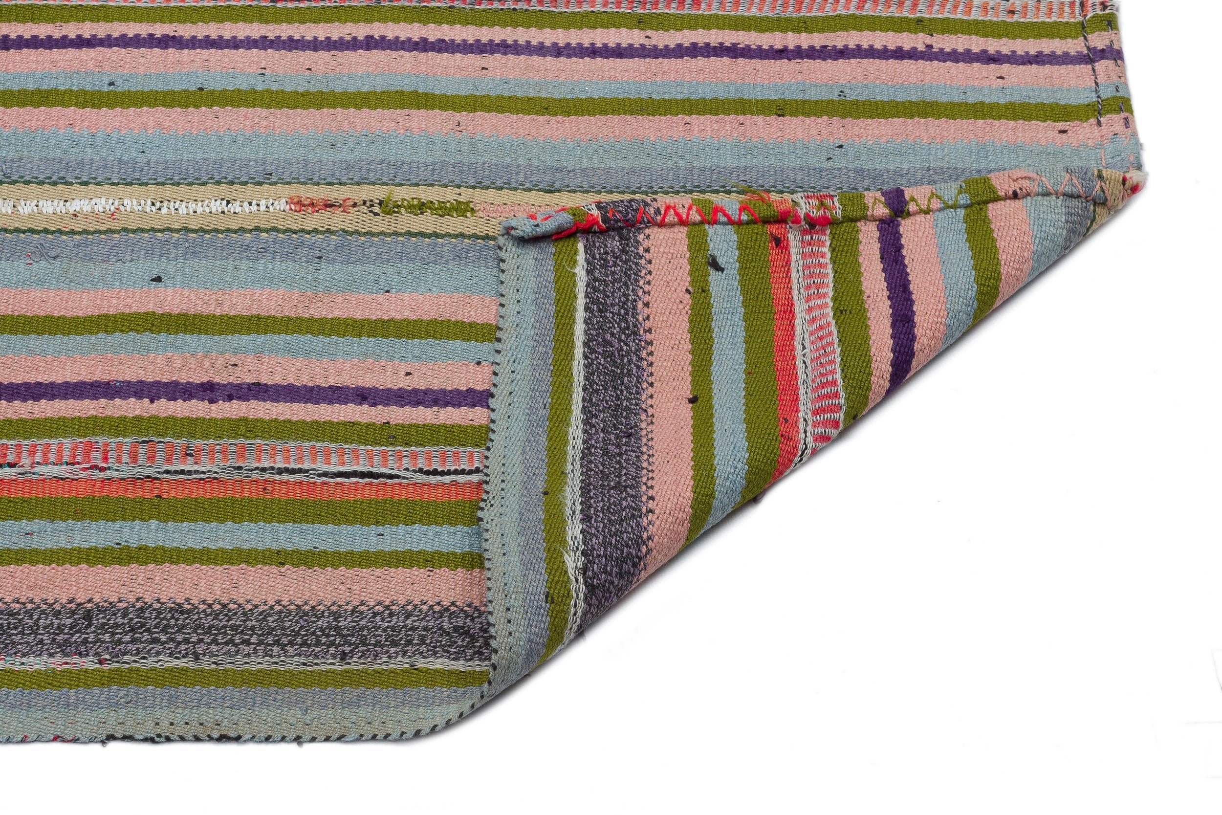 Girit Beige Striped Wool Handmade Area Rug 5'2" x 8'6"