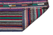 Girit Green Striped Wool Handmade Area Rug 4'11" x 8'8"