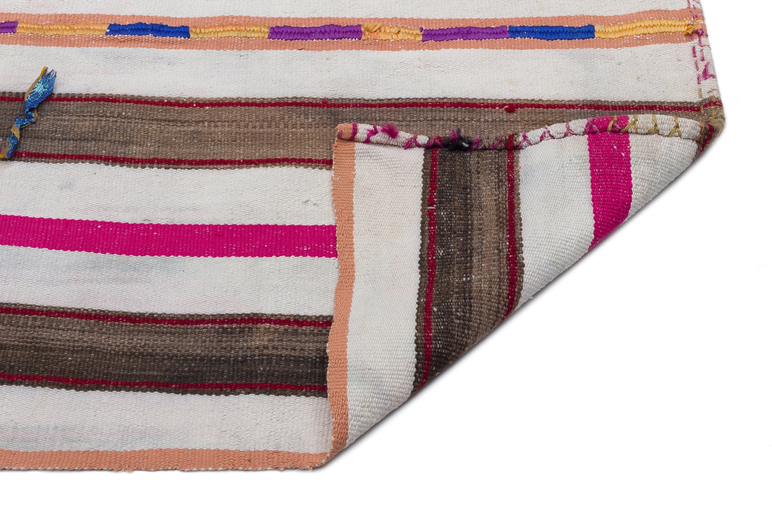 Girit Beige Striped Wool Handmade Area Rug 6'5" x 7'10"
