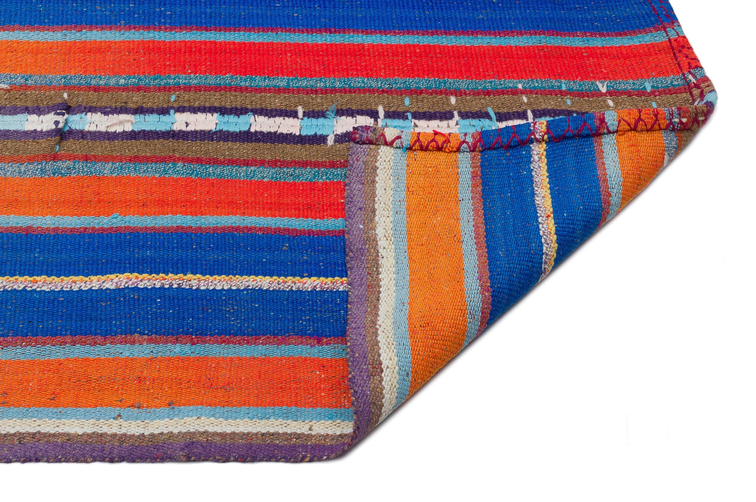 Girit Orange Striped Wool Handmade Area Rug 5'2" x 7'5"
