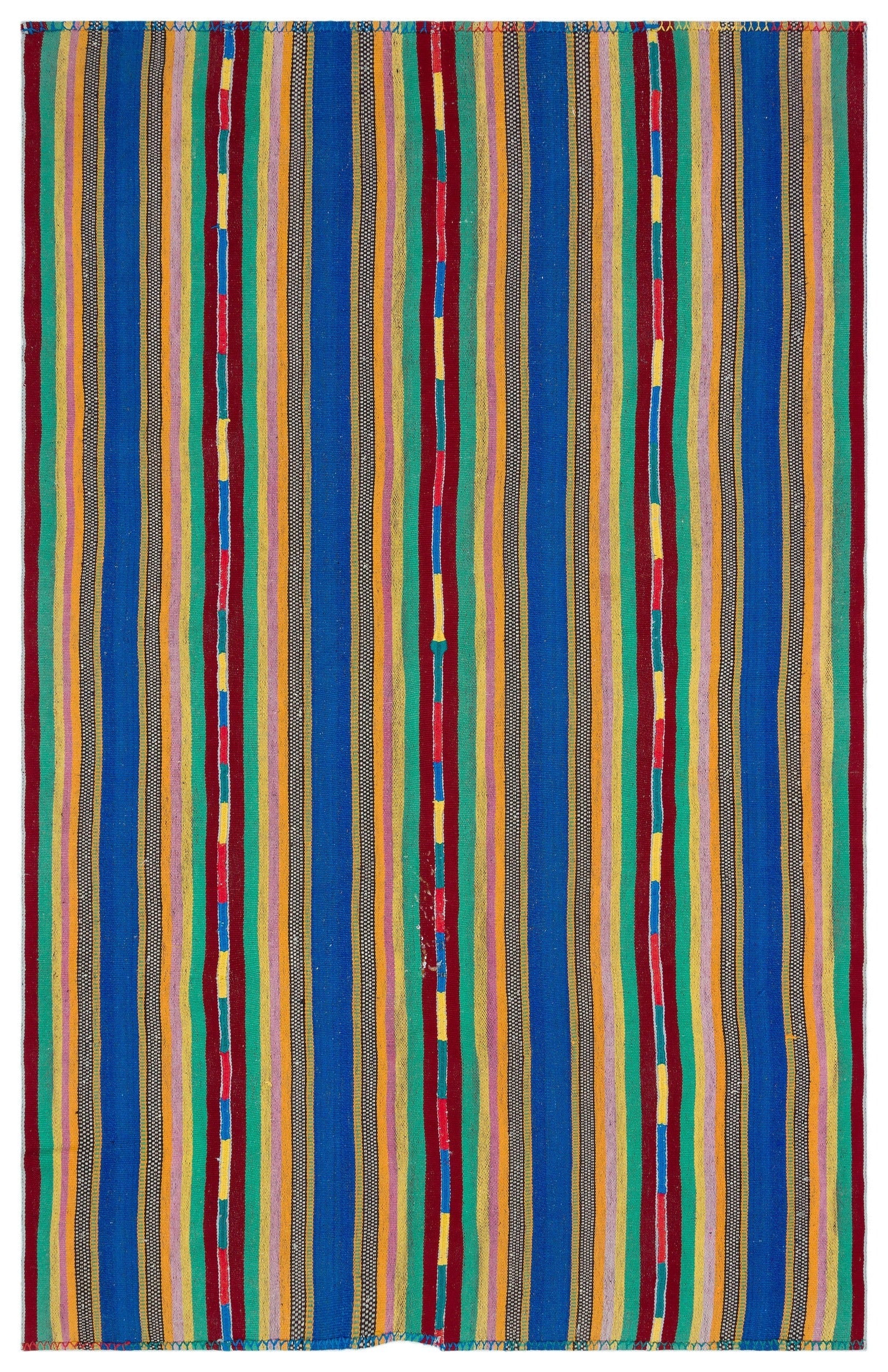 Girit Beige Striped Wool Handmade Area Rug 6'0" x 9'7"